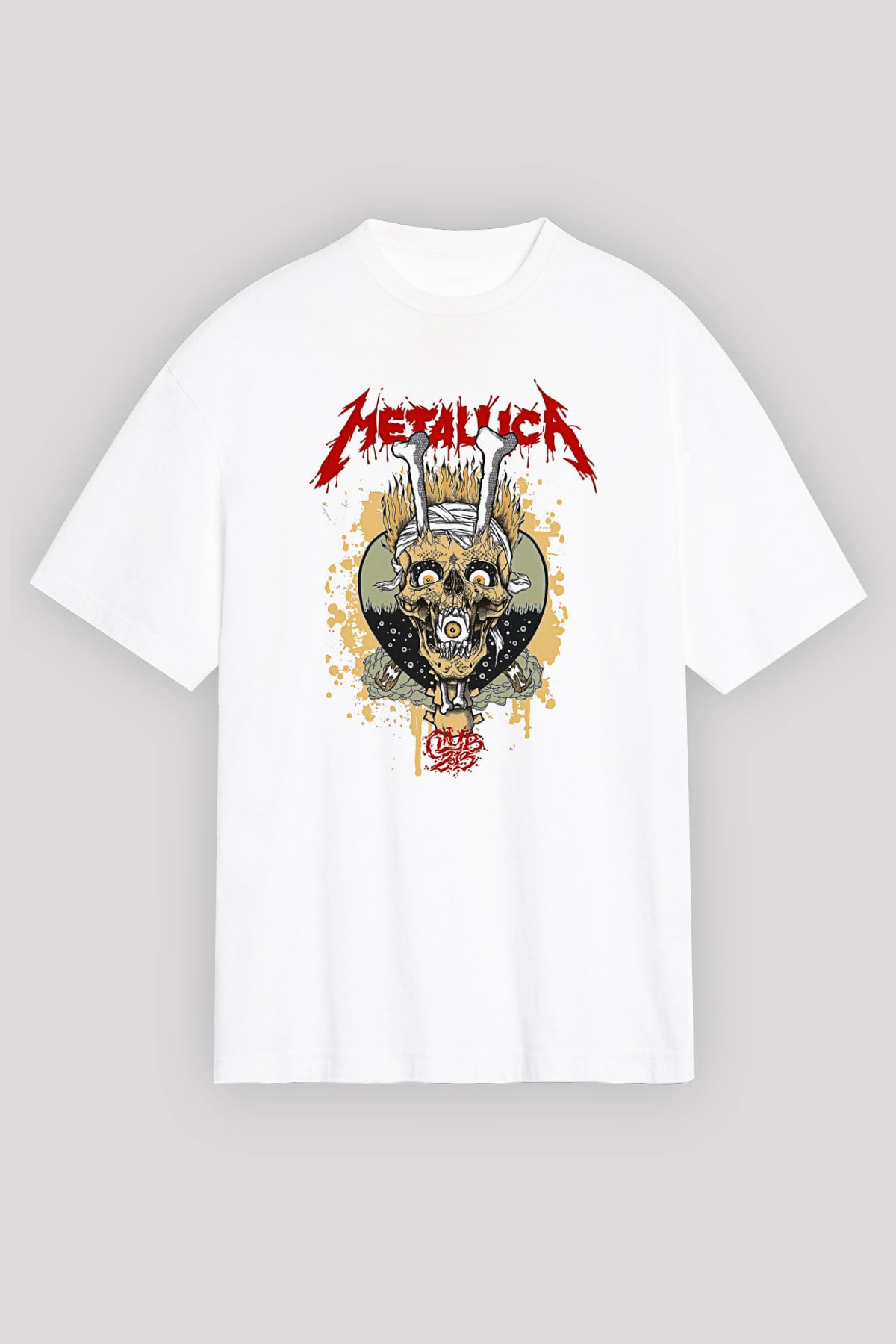 Metallica Baskılı Beyaz Unisex Oversize Tişört - Tshirt
