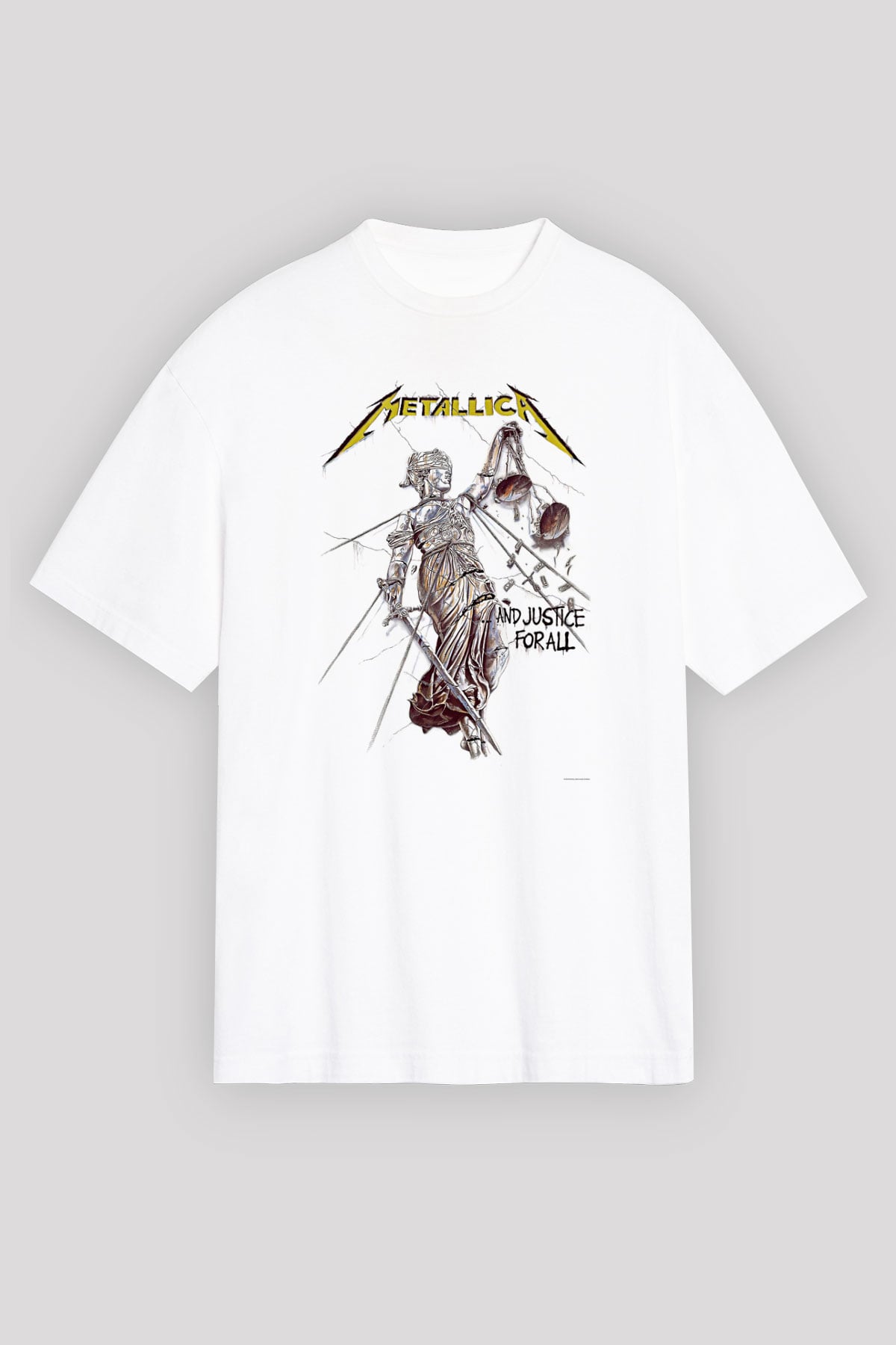 Metallica Baskılı Beyaz Unisex Oversize Tişört - Tshirt