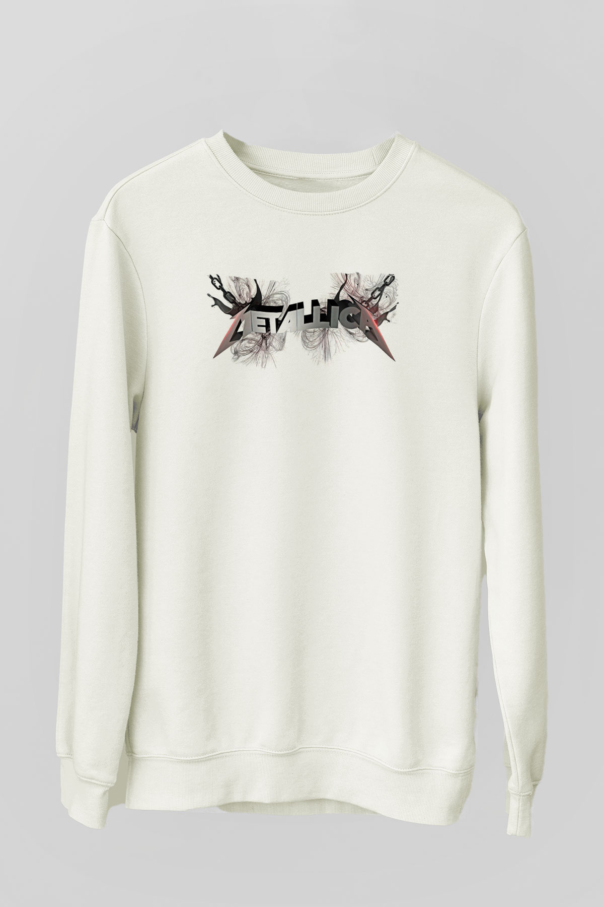 Metallica Baskılı Beyaz Unisex Sweatshirt