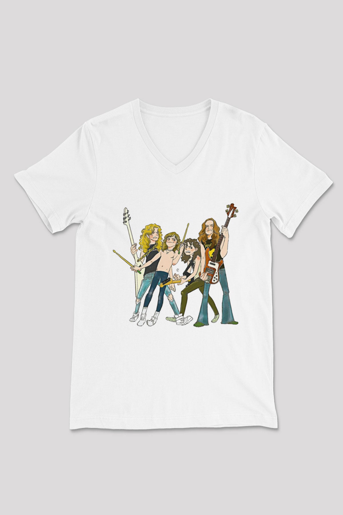 Metallica Baskılı Beyaz Unisex V Yaka Tişört - Tshirt