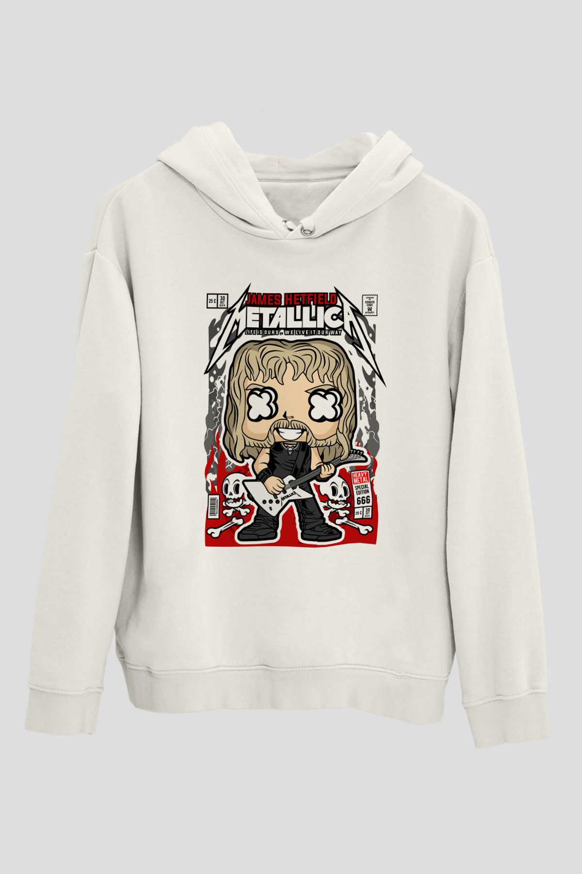 Metallica  Baskılı Unisex Beyaz Hoodie