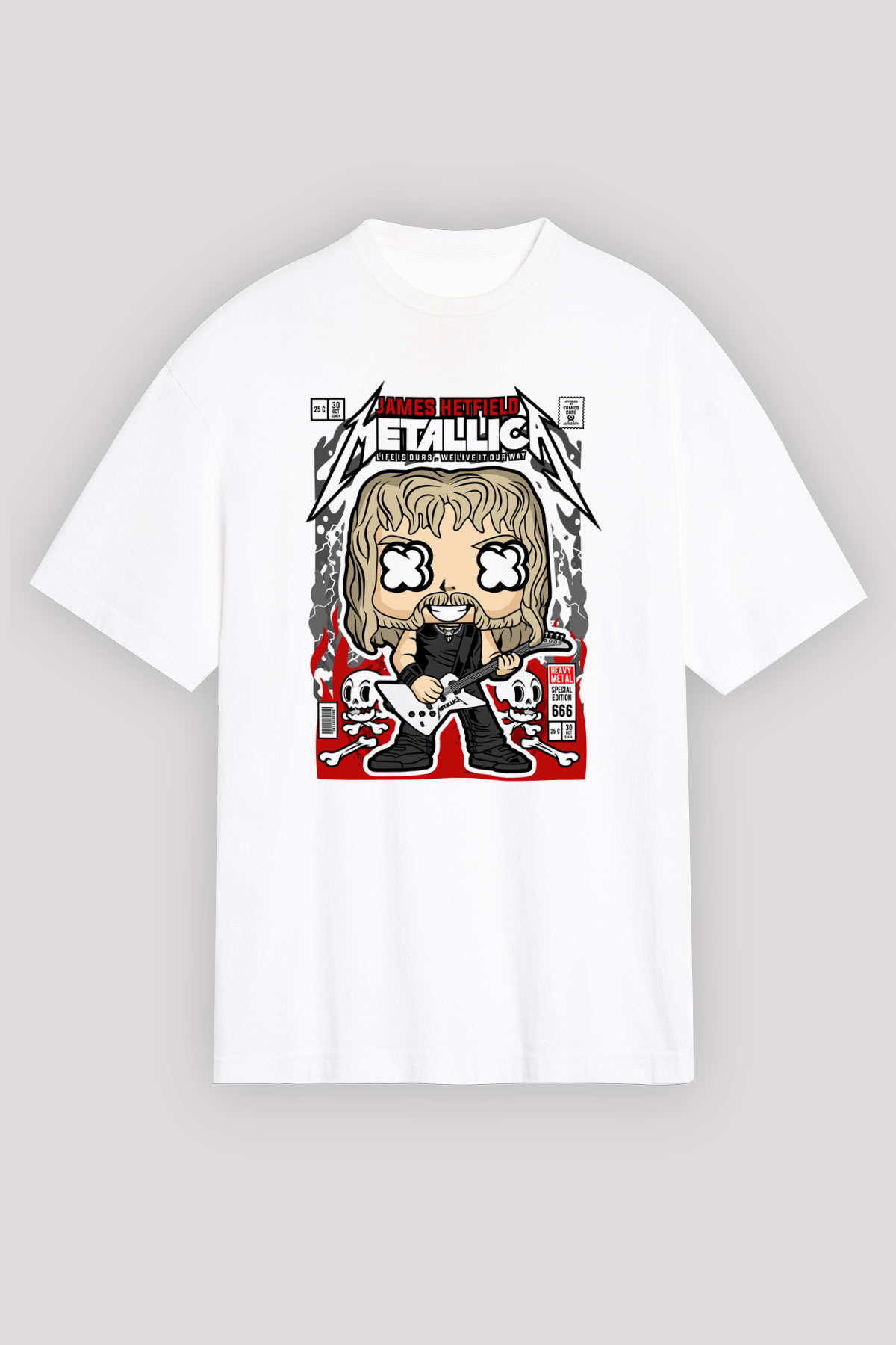 Metallica  Baskılı Unisex Beyaz Oversize Tişört
