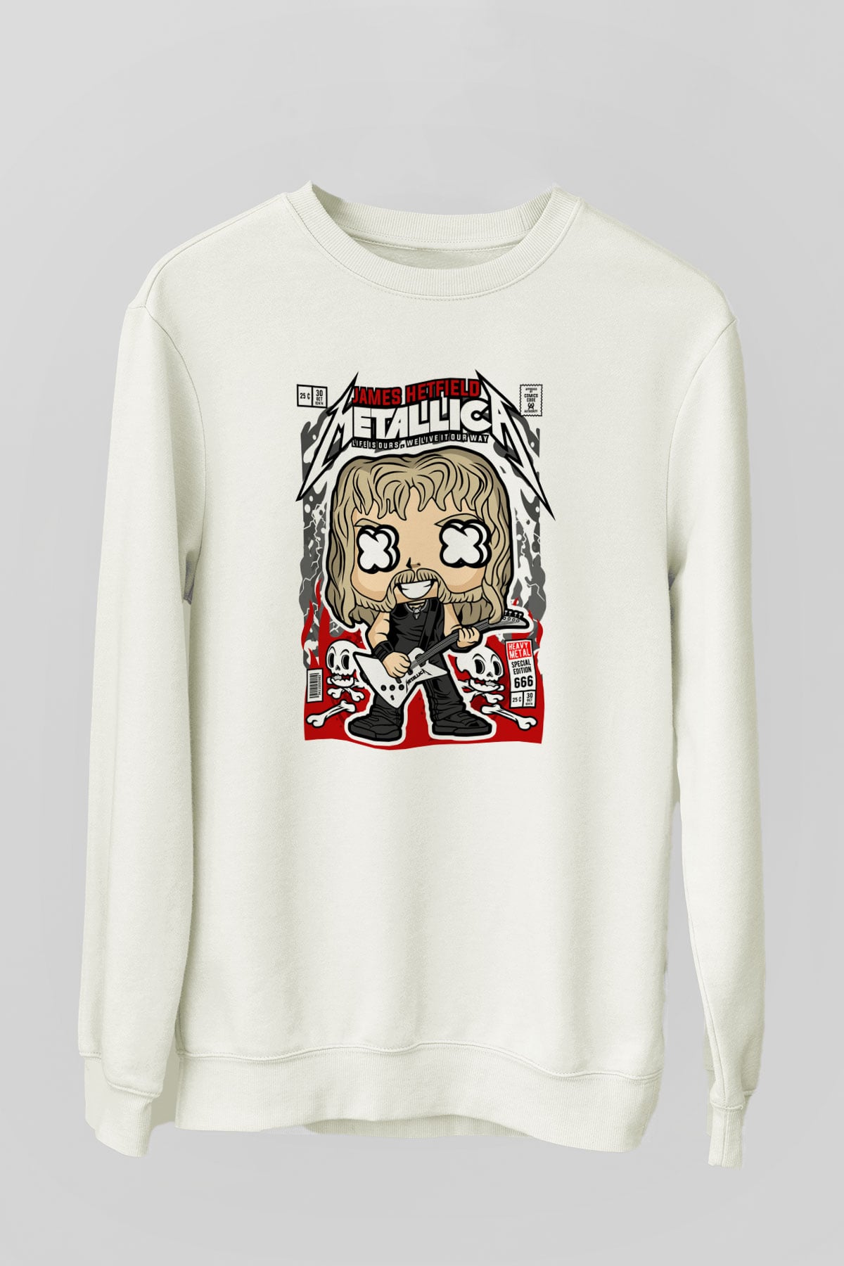 Metallica  Baskılı Unisex Beyaz Sweatshirt