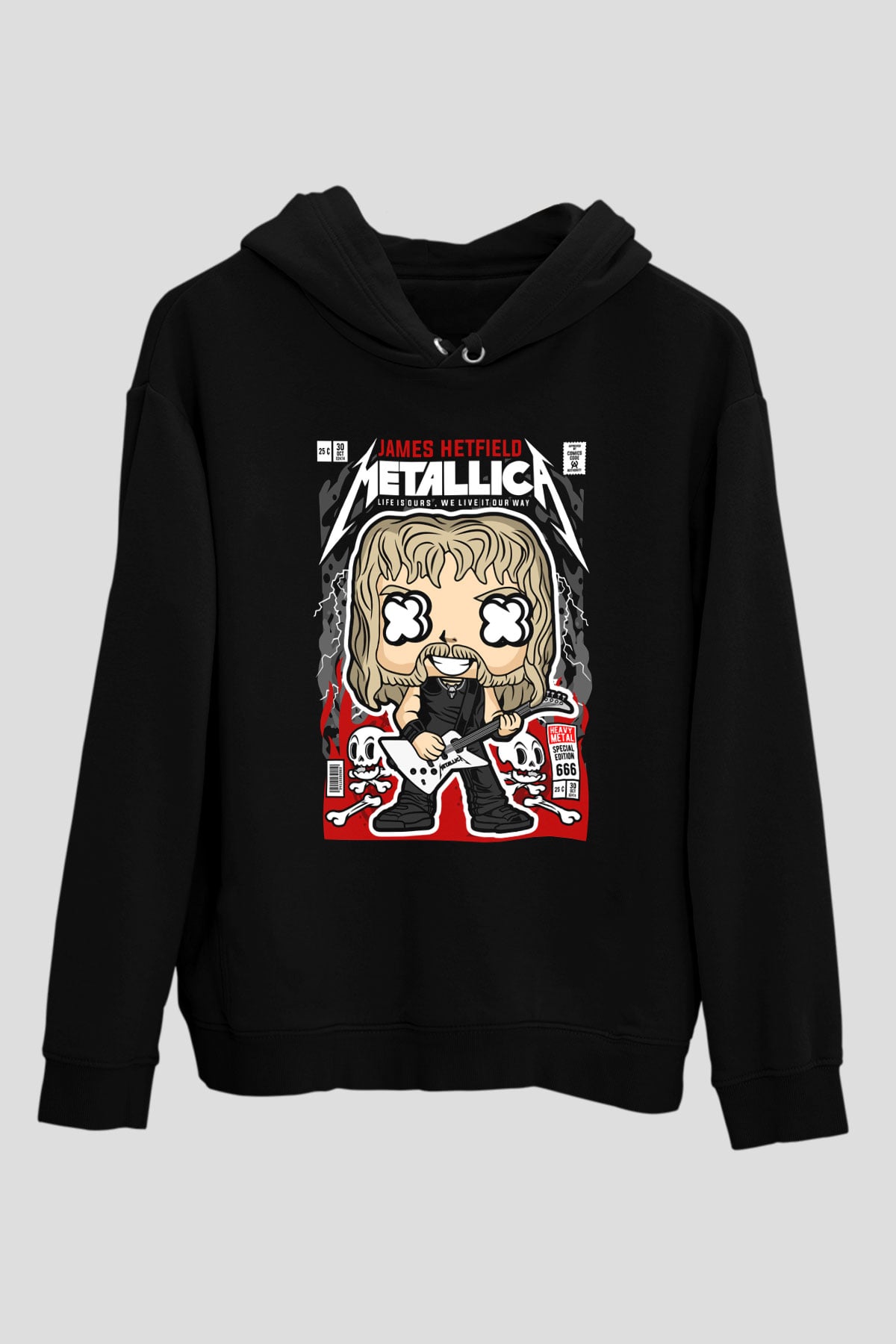Metallica Baskılı Unisex Siyah Hoodie