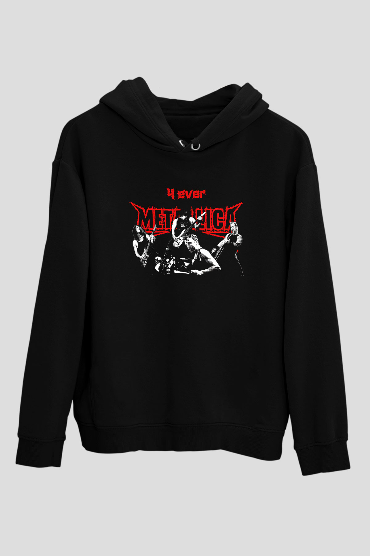 Metallica Baskılı Unisex Siyah Kapüşonlu Sweatshirt