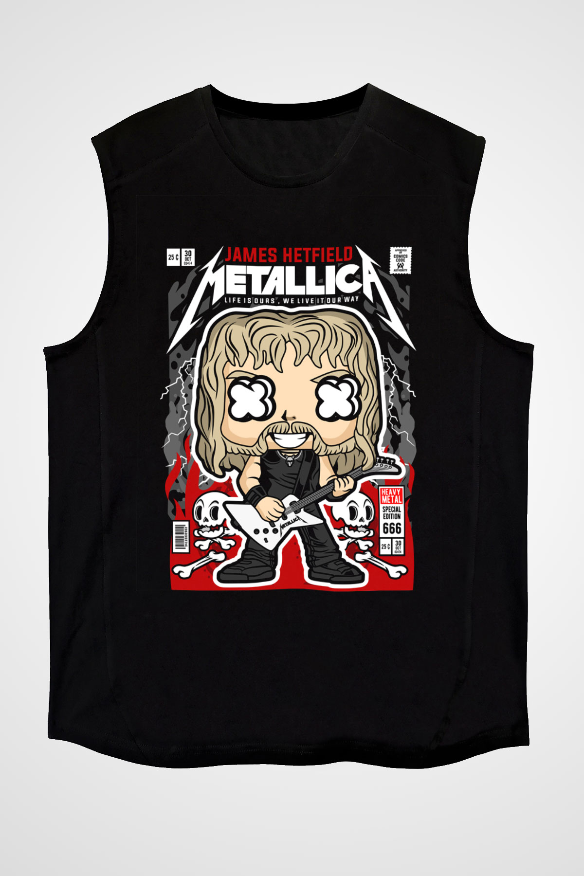 Metallica Baskılı Unisex Siyah Kolsuz Tişört