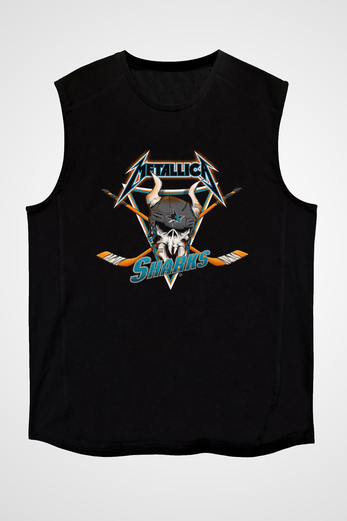 Metallica Baskılı Unisex Siyah Kolsuz Tişört - Tshirt