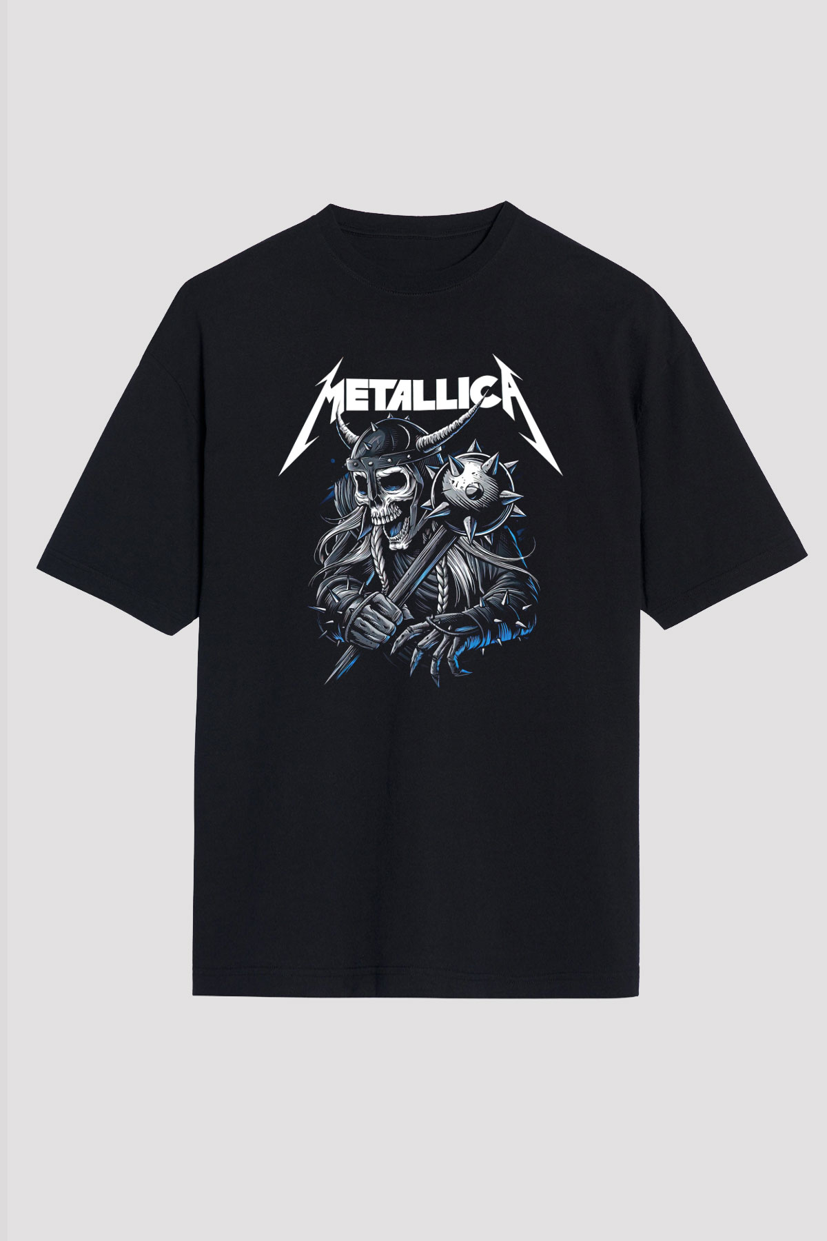 Metallica Baskılı Unisex Siyah Oversize Tişört - Tshirt