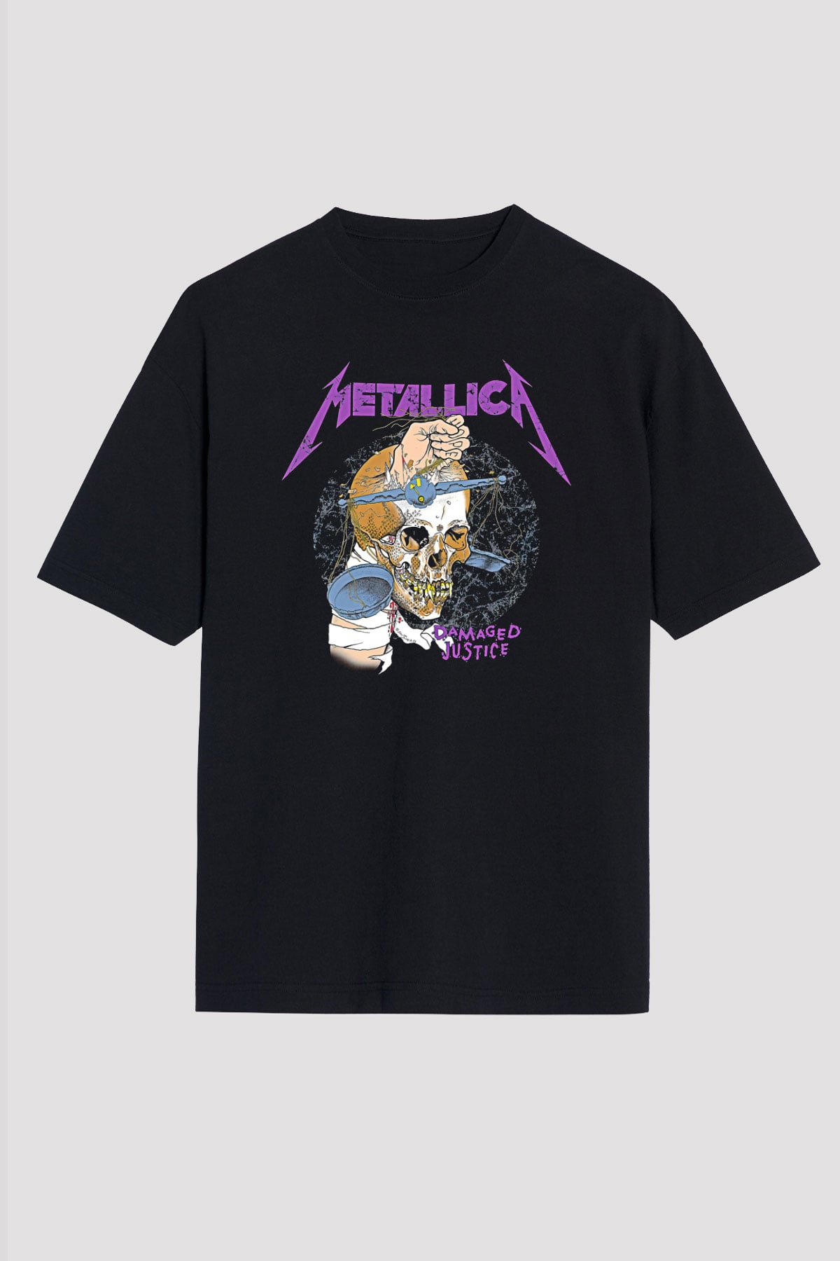 Metallica Baskılı Unisex Siyah Oversize Tişört - Tshirt