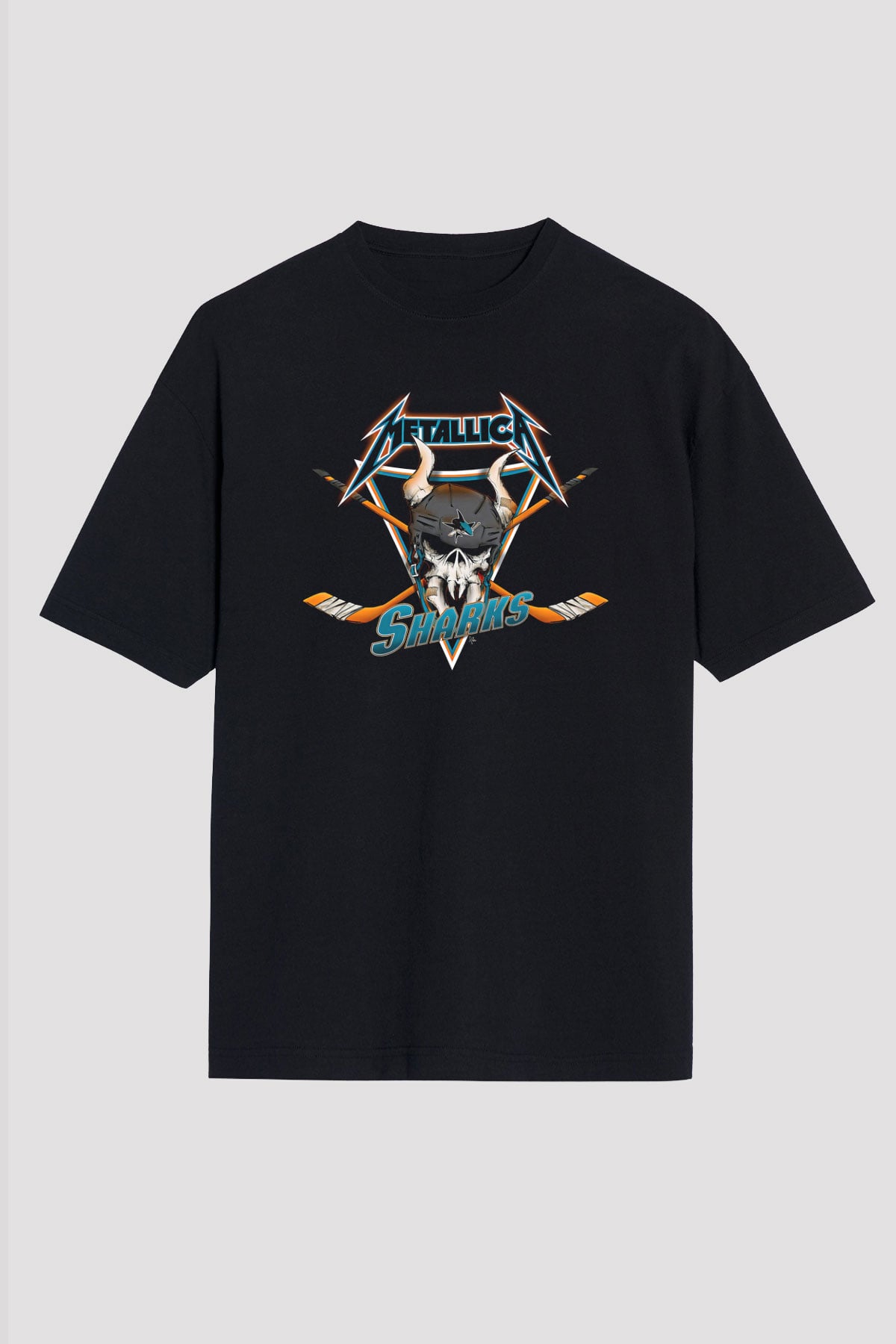 Metallica Baskılı Unisex Siyah Oversize Tişört - Tshirt