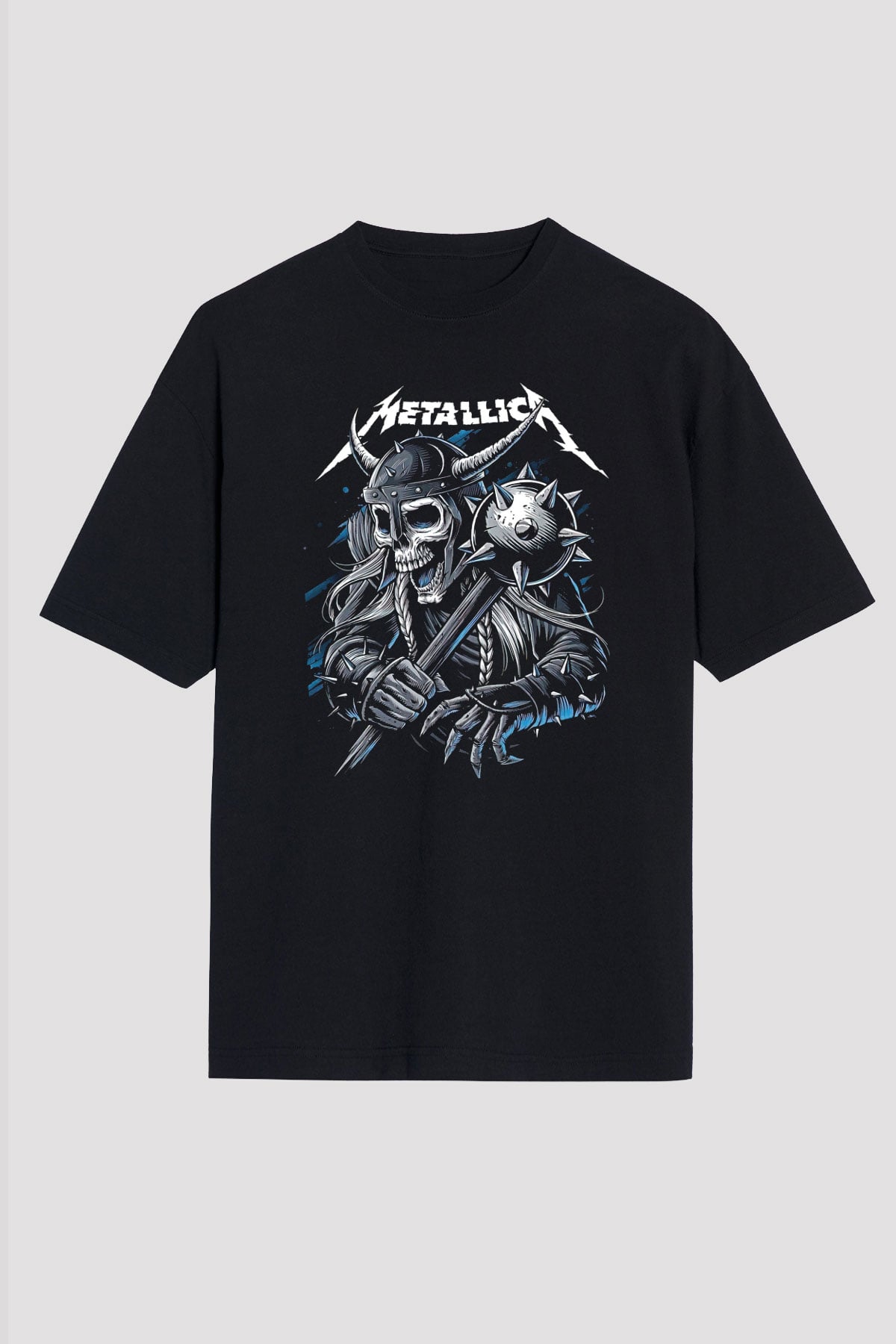 Metallica Baskılı Unisex Siyah Oversize Tişört - Tshirt