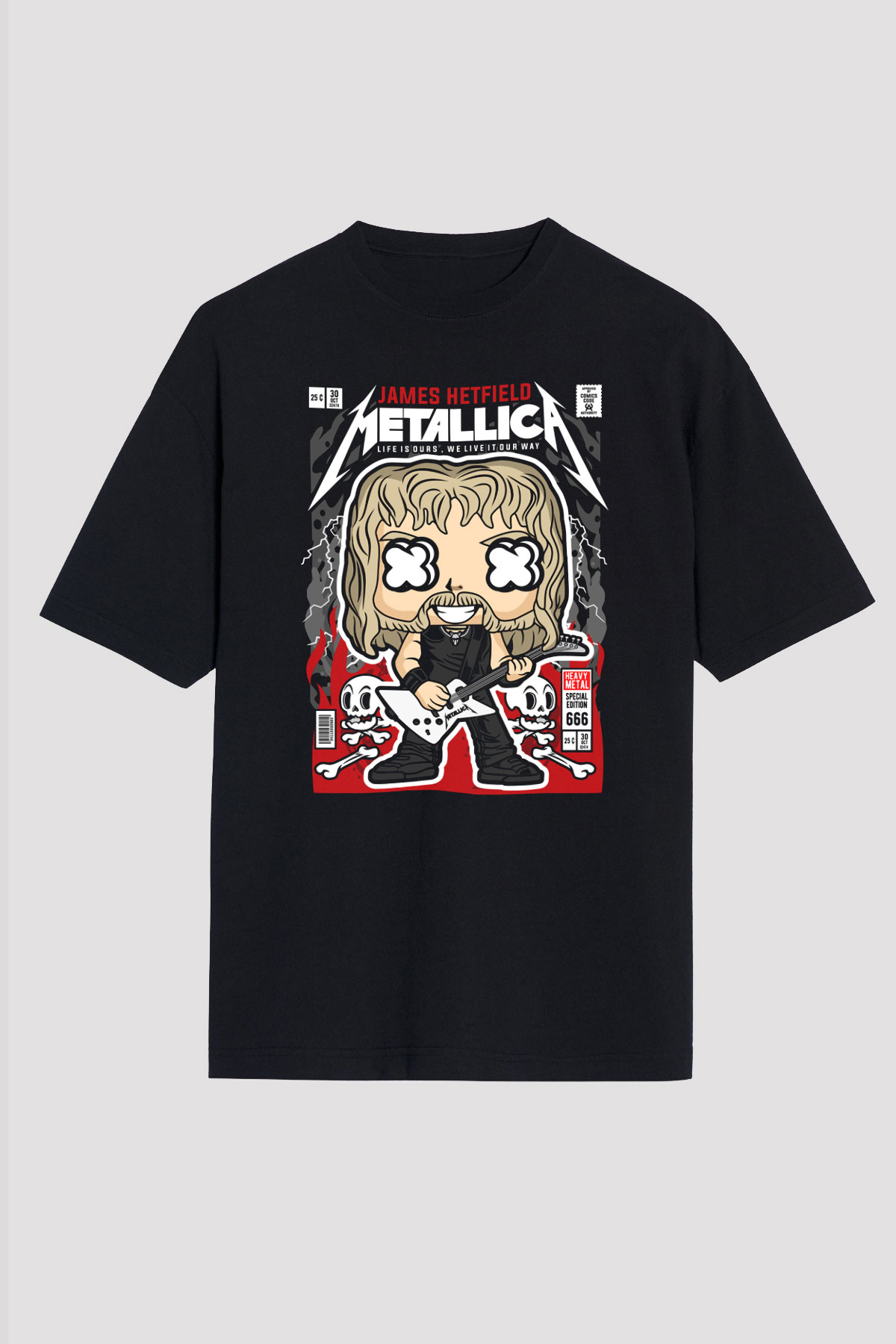 Metallica Baskılı Unisex Siyah Oversize Tişört