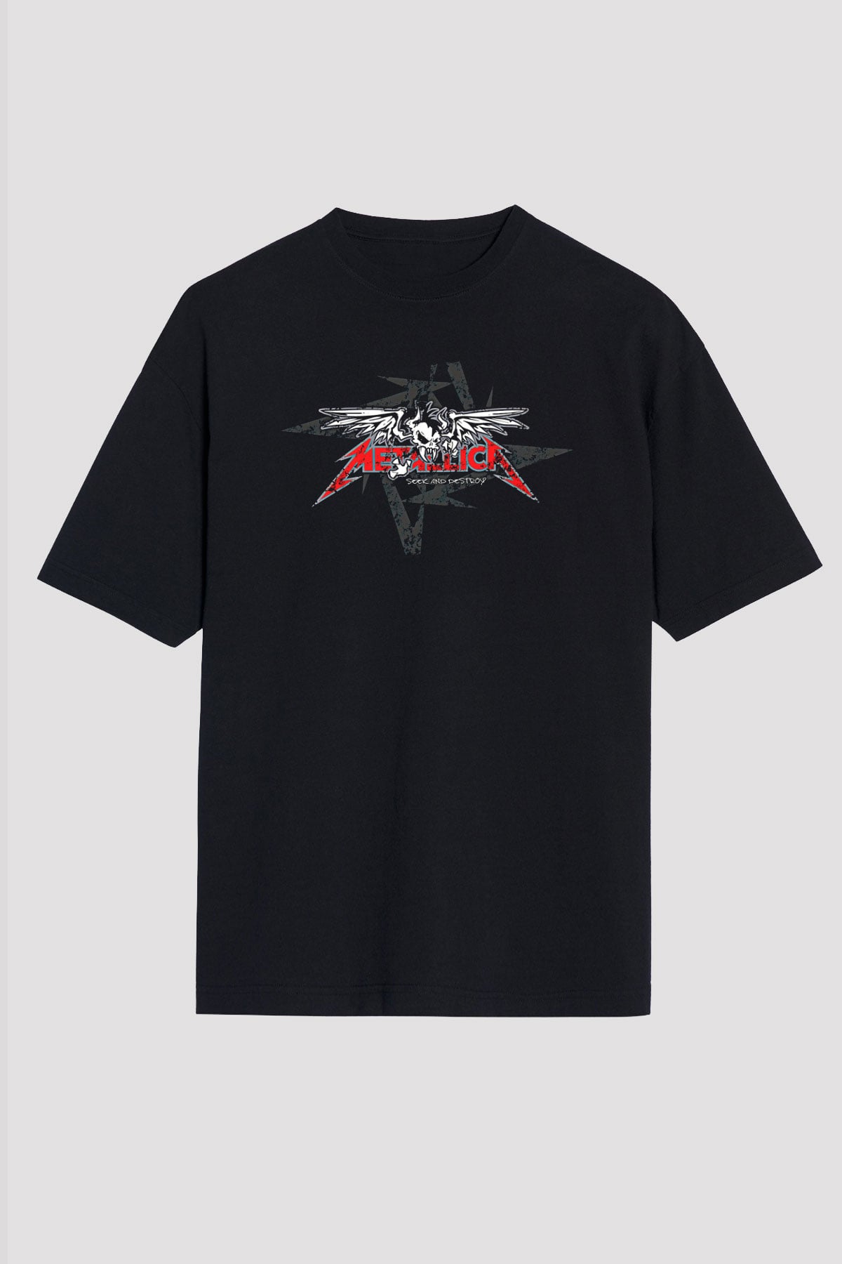 Metallica Baskılı Unisex Siyah Oversize Tişört - Tshirt