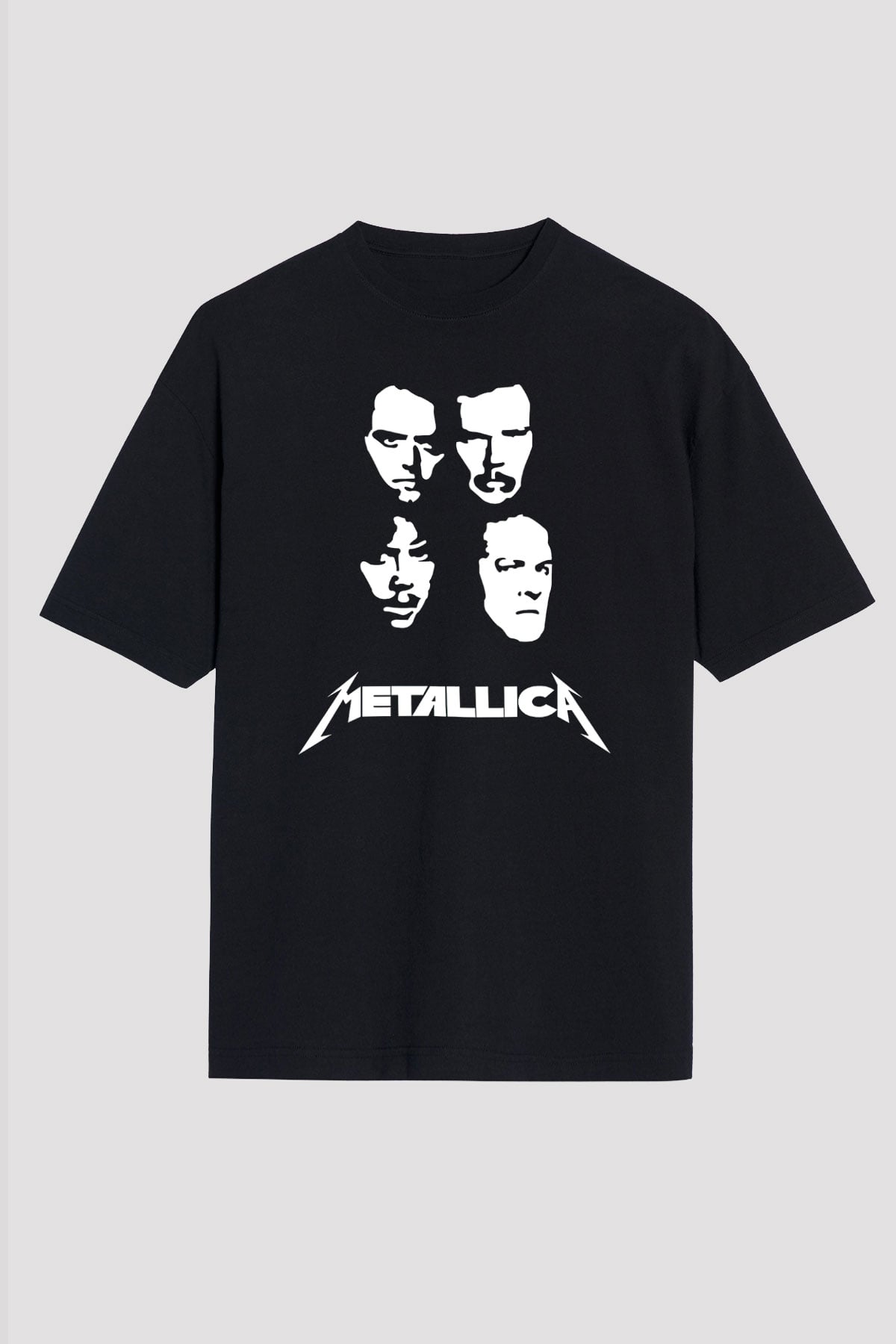 Metallica Baskılı Unisex Siyah Oversize Tişört - Tshirt