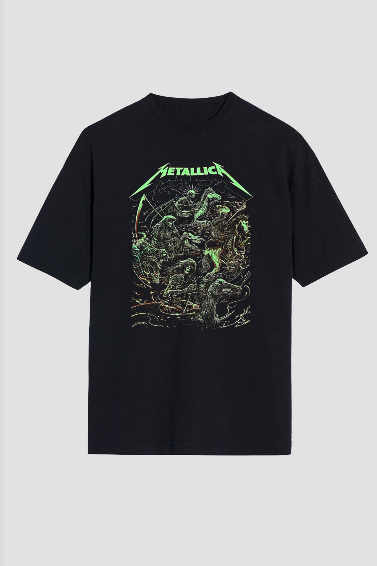Metallica Baskılı Unisex Siyah Oversize Tişört - Tshirt