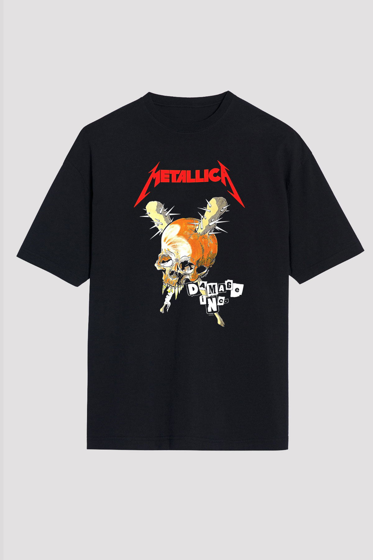 Metallica Baskılı Unisex Siyah Oversize Tişört - Tshirt