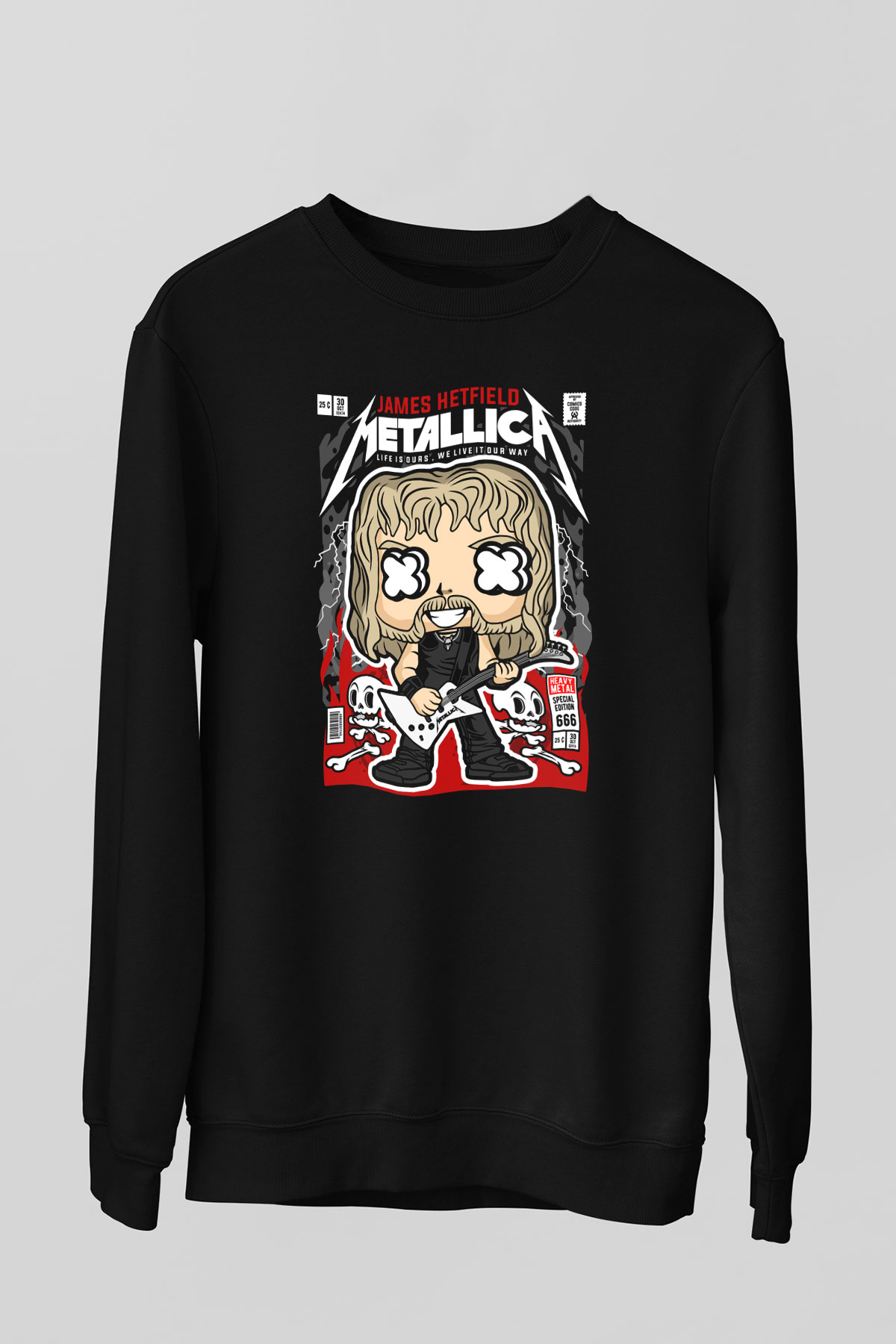 Metallica Baskılı Unisex Siyah Sweatshirt
