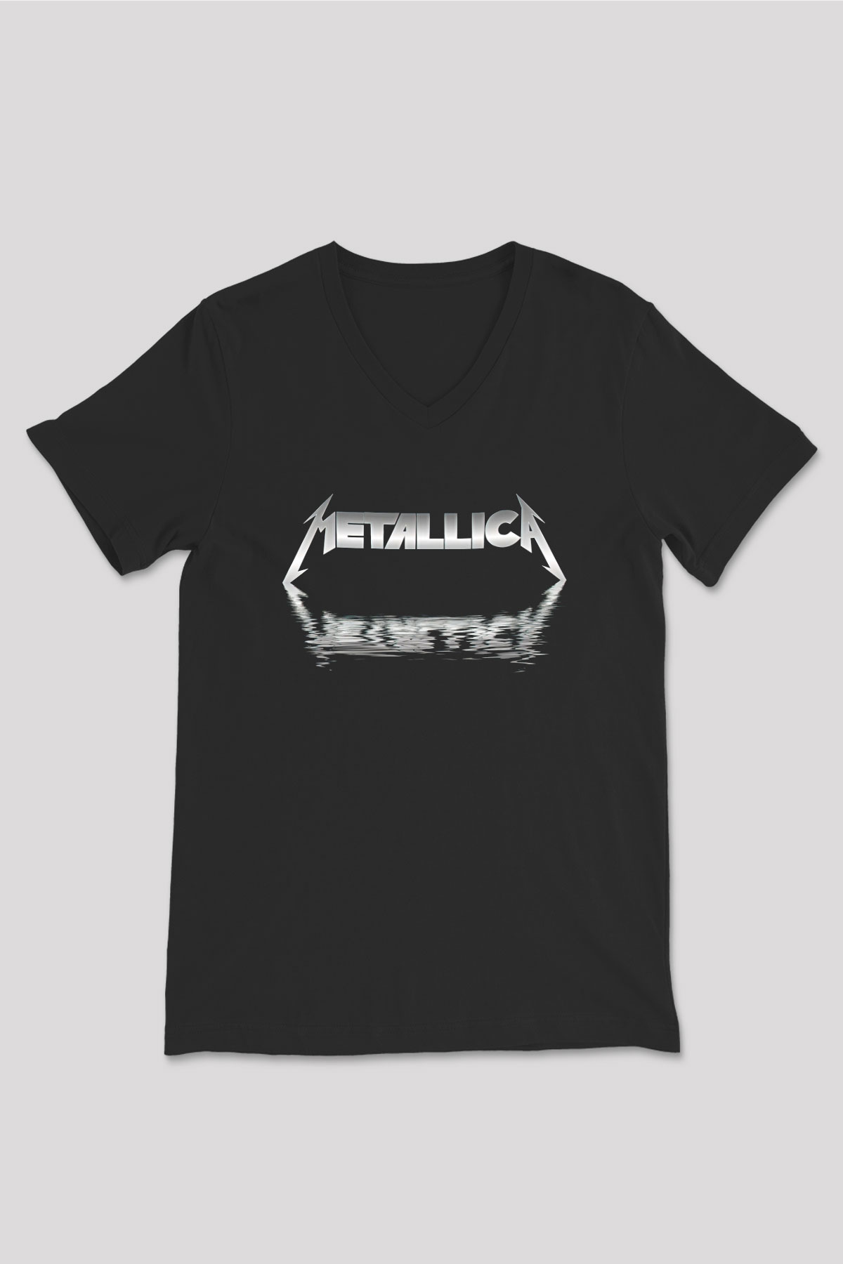 Metallica Baskılı Unisex Siyah V Yaka Tişört - Tshirt