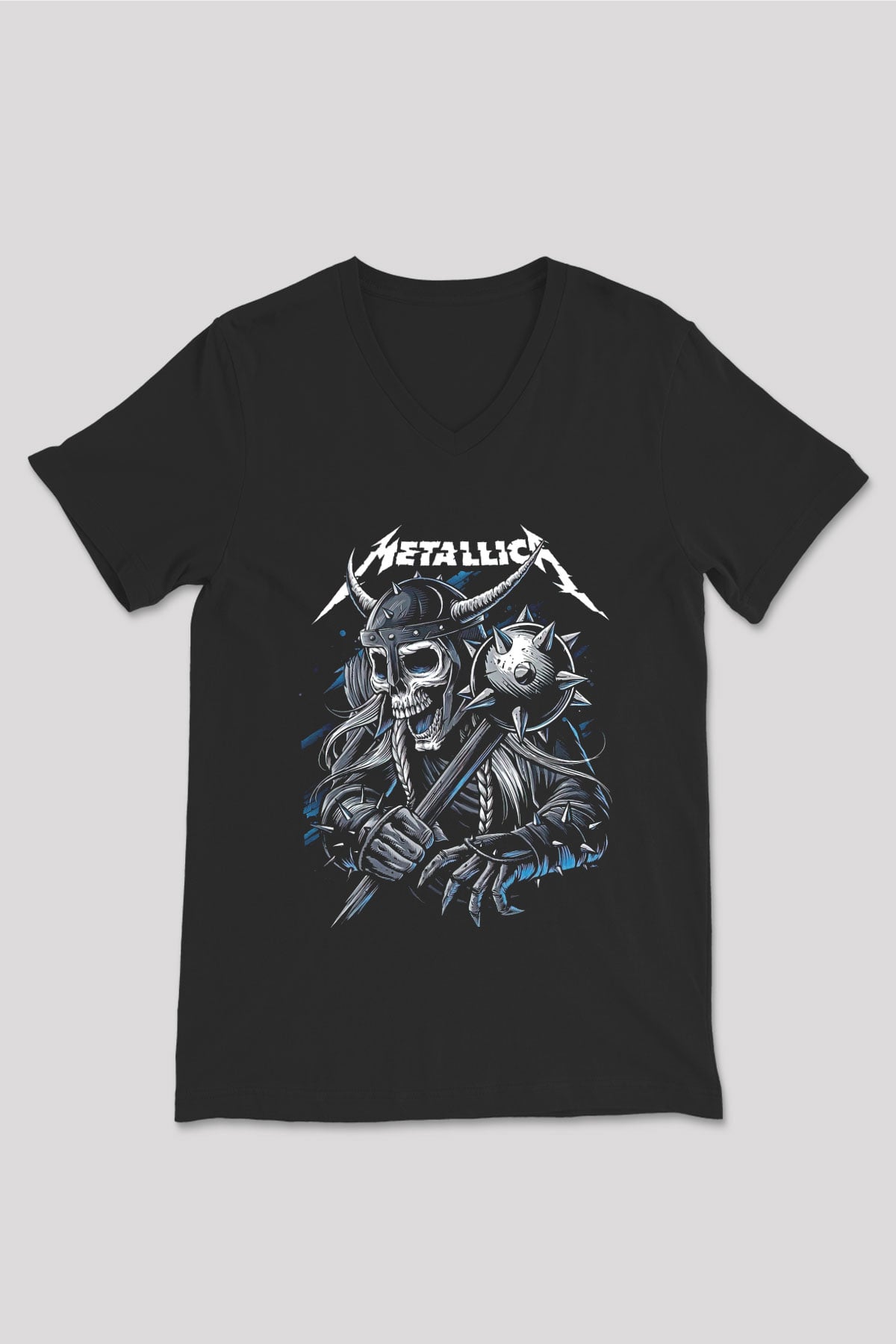 Metallica Baskılı Unisex Siyah V Yaka Tişört - Tshirt