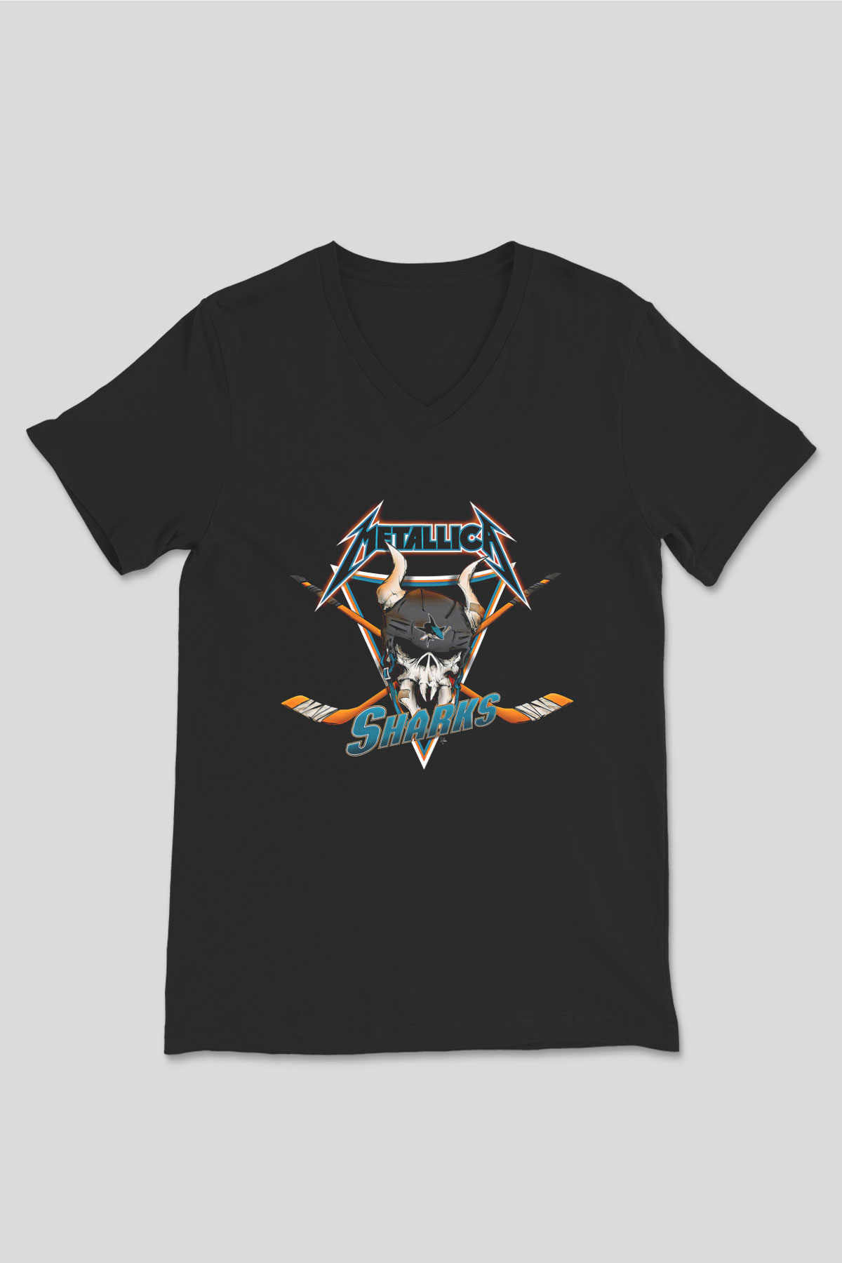 Metallica Baskılı Unisex Siyah V Yaka Tişört - Tshirt
