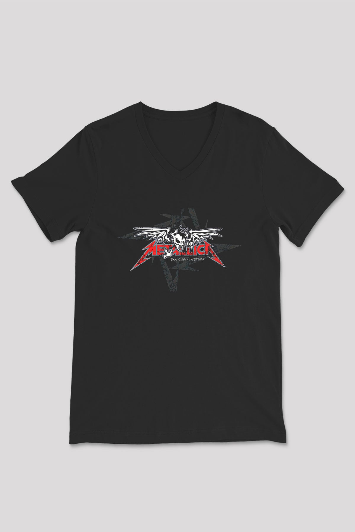 Metallica Baskılı Unisex Siyah V Yaka Tişört - Tshirt