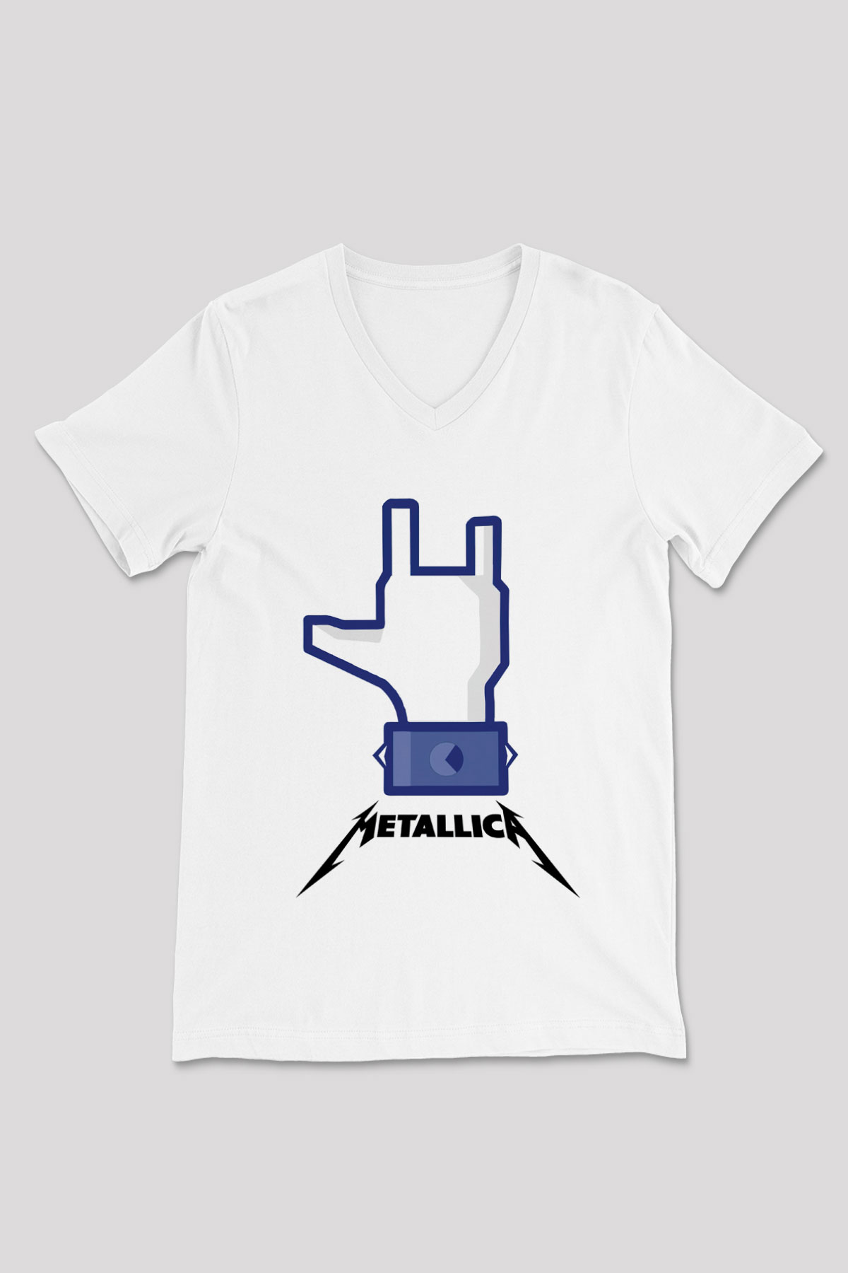 Metallica Beyaz Unisex V Yaka Tişört T-Shirt