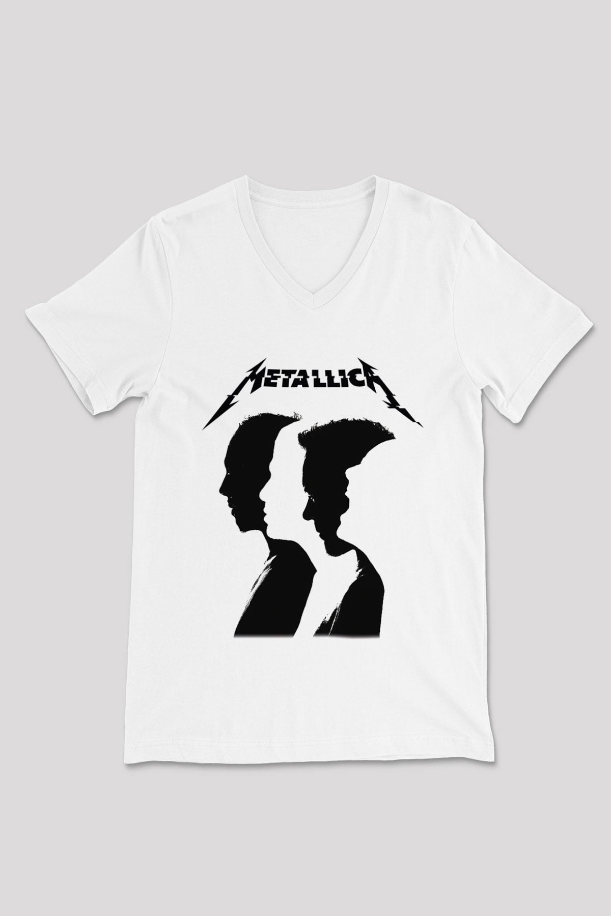 Metallica Beyaz Unisex V Yaka Tişört T-Shirt