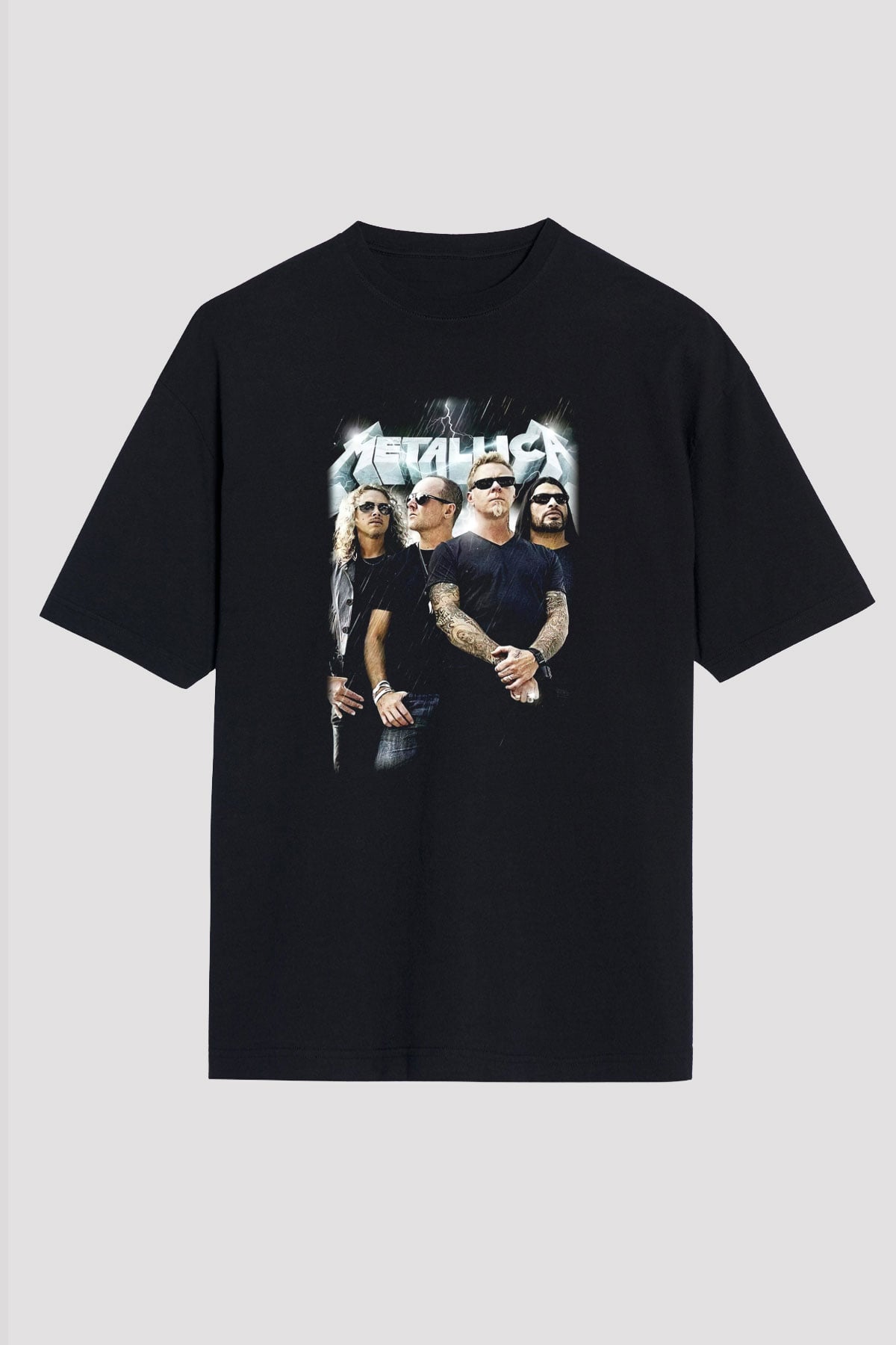 Metallica Group Siyah Unisex Oversize Tişört T-Shirt