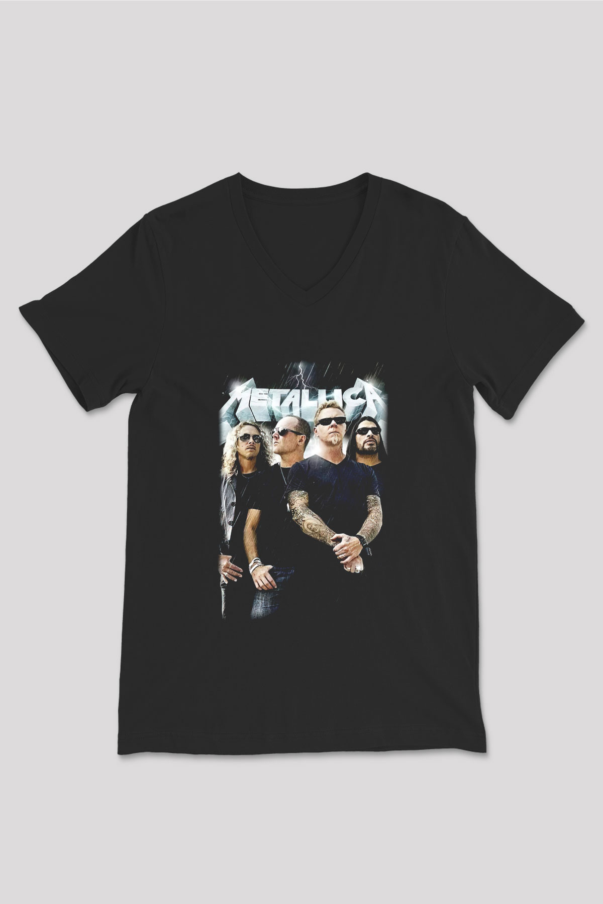 Metallica Group Siyah Unisex V Yaka Tişört T-Shirt