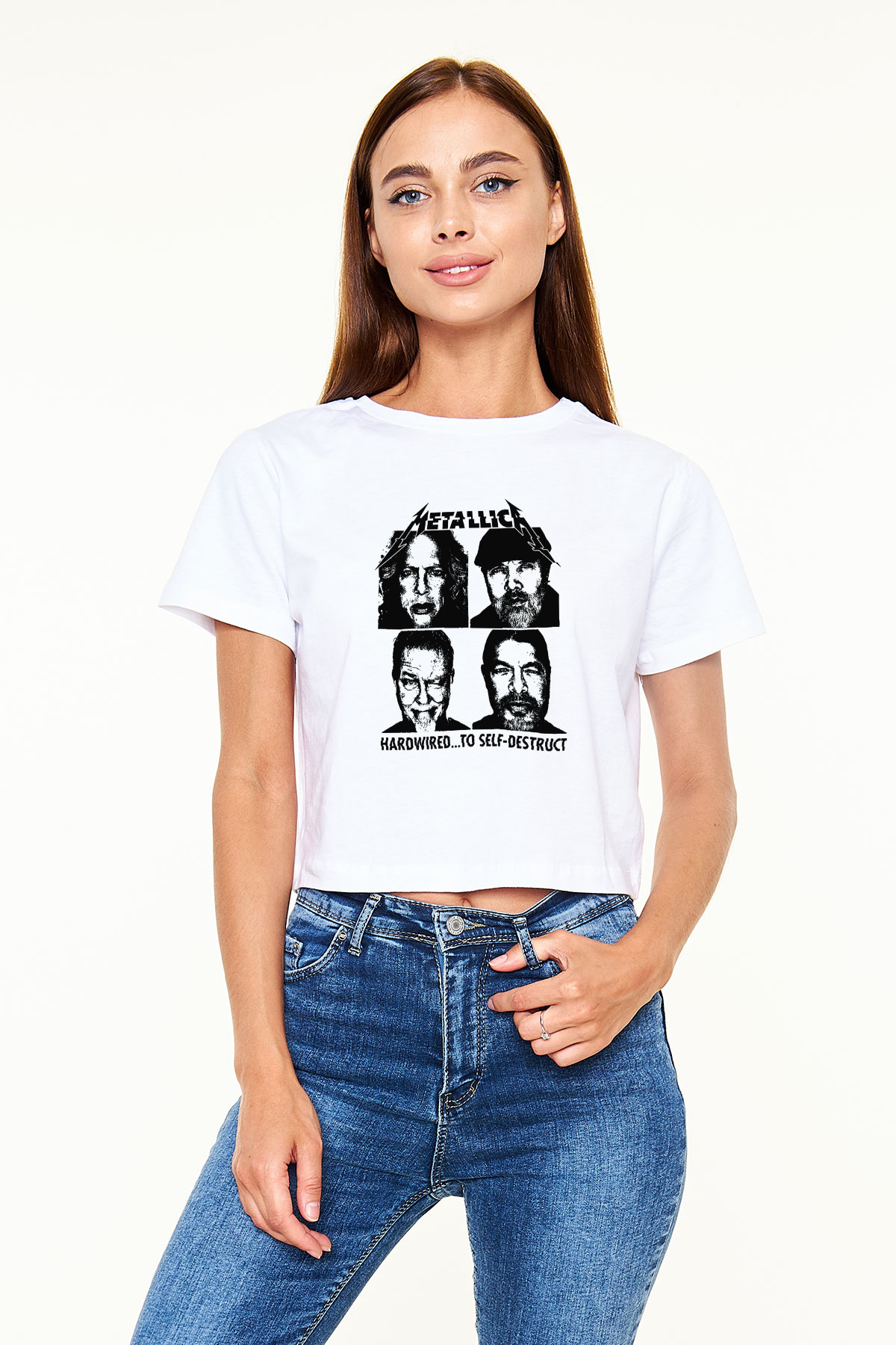 Metallica Hardwired To Self Destruct Beyaz Croptop Tişört