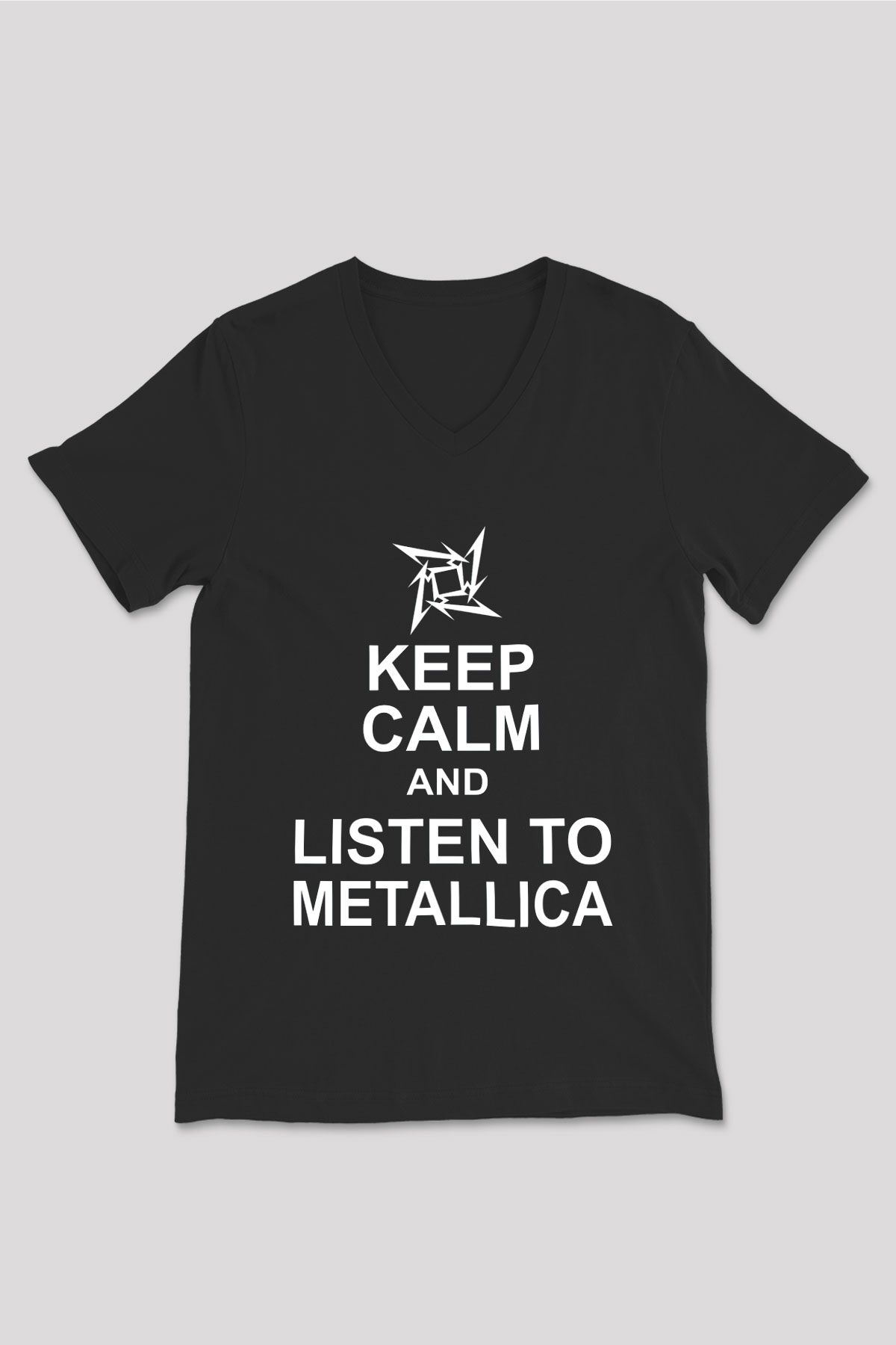 Metallica Keep Calm And Listen To Metallica Siyah Unisex V Yaka Tişört T-Shirt