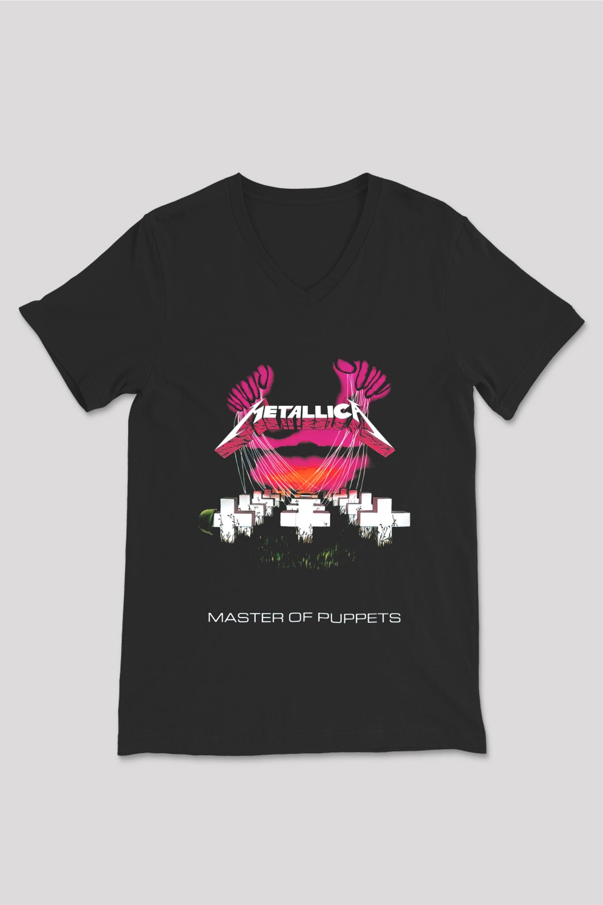 Metallica Master Of Puppets Siyah Unisex V Yaka Tişört T-Shirt
