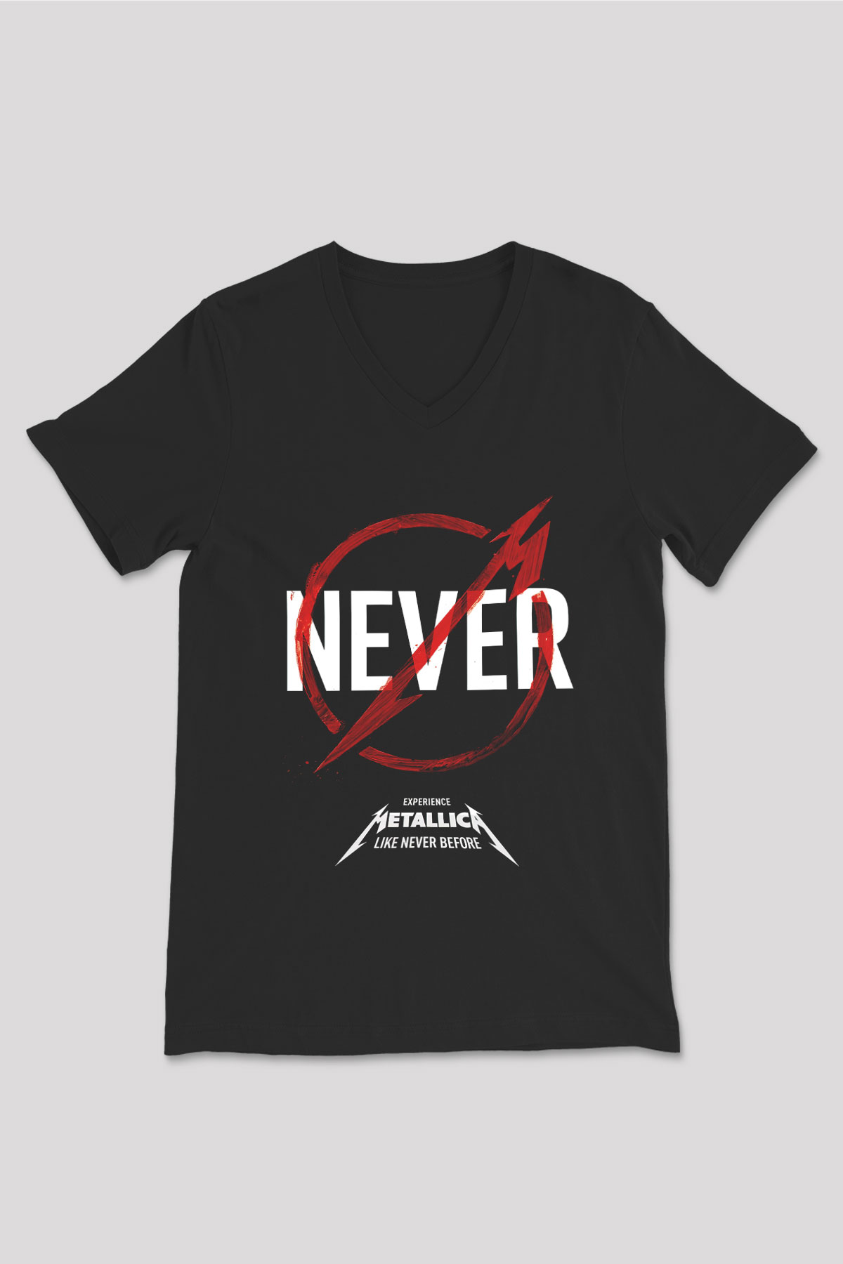 Metallica Never Siyah Unisex V Yaka Tişört T-Shirt