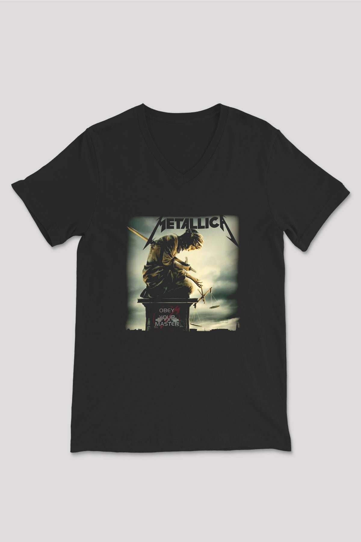Metallica Siyah Unisex V Yaka Tişört T-Shirt