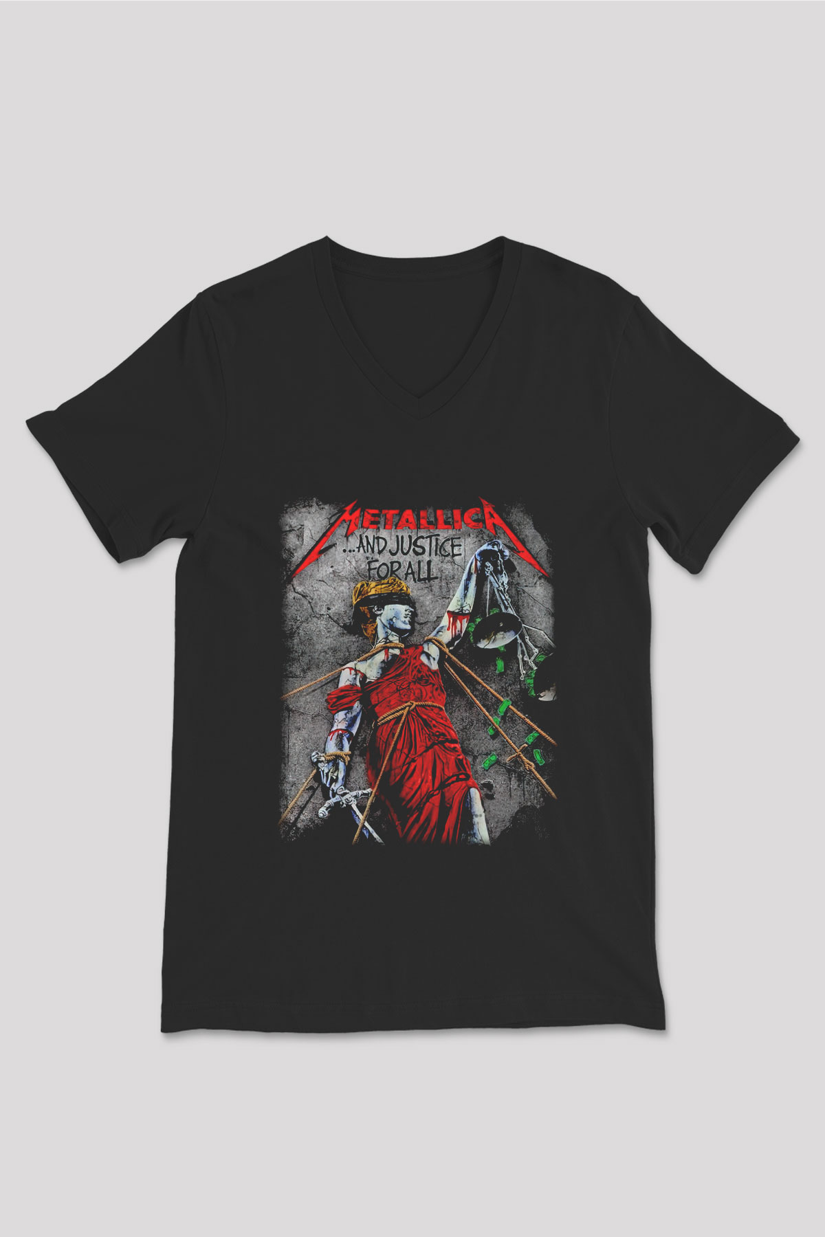 Metallica Siyah Unisex V Yaka Tişört T-Shirt
