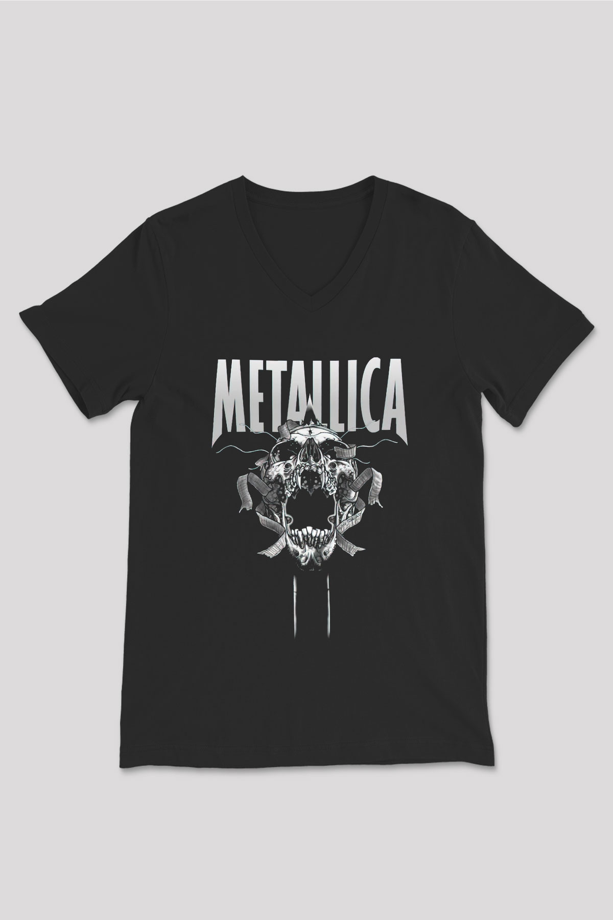 Metallica Siyah Unisex V Yaka Tişört T-Shirt