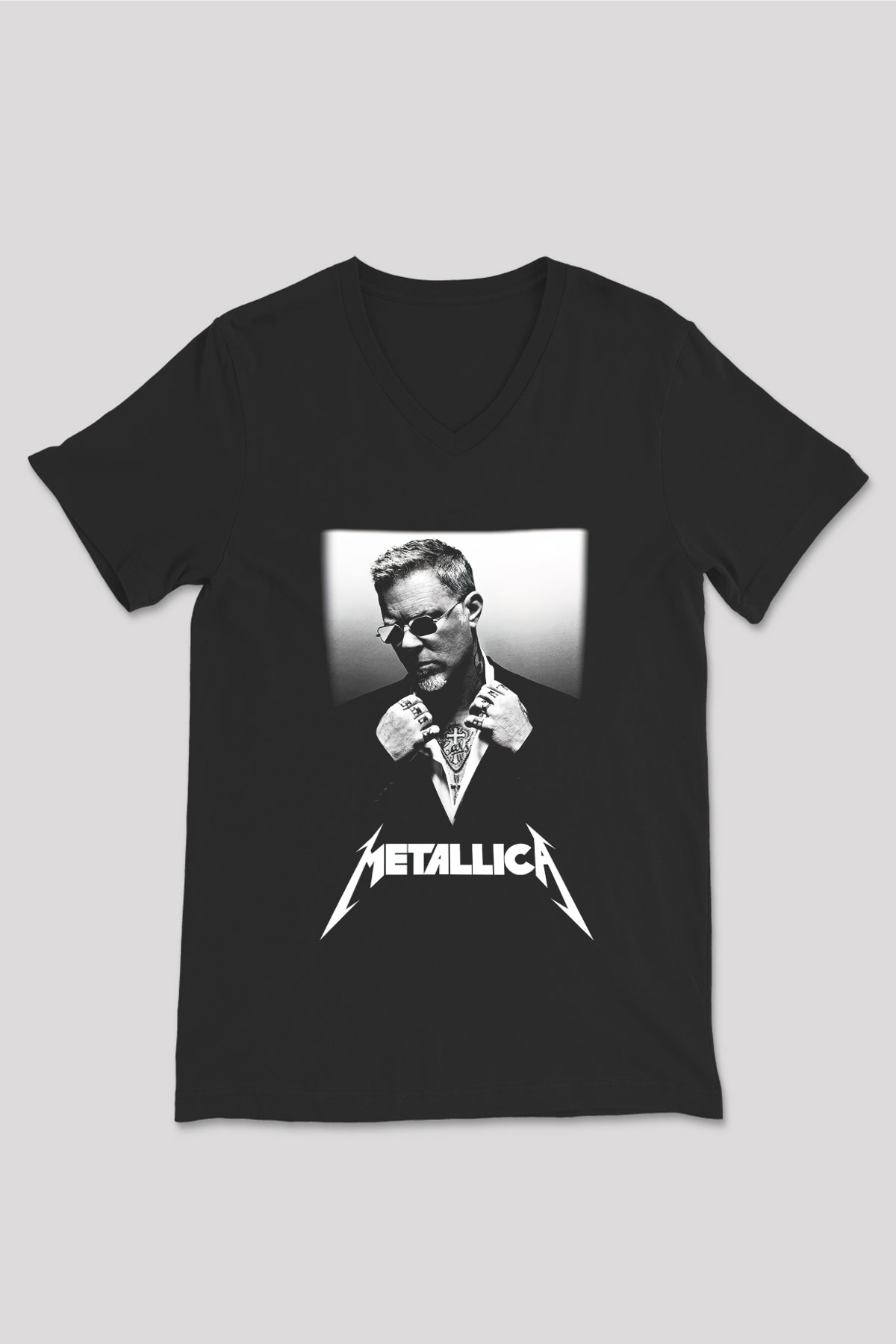 Metallica Siyah Unisex V Yaka Tişört T-Shirt