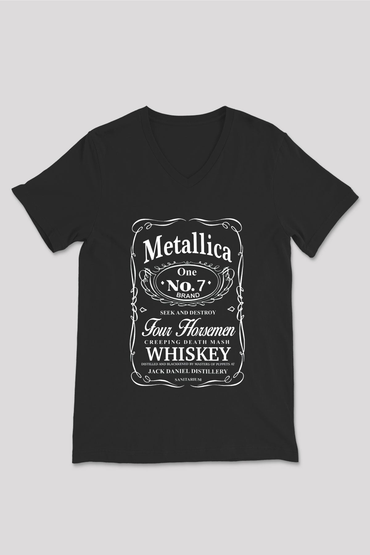 Metallica Whiskey Siyah Unisex V Yaka Tişört T-Shirt