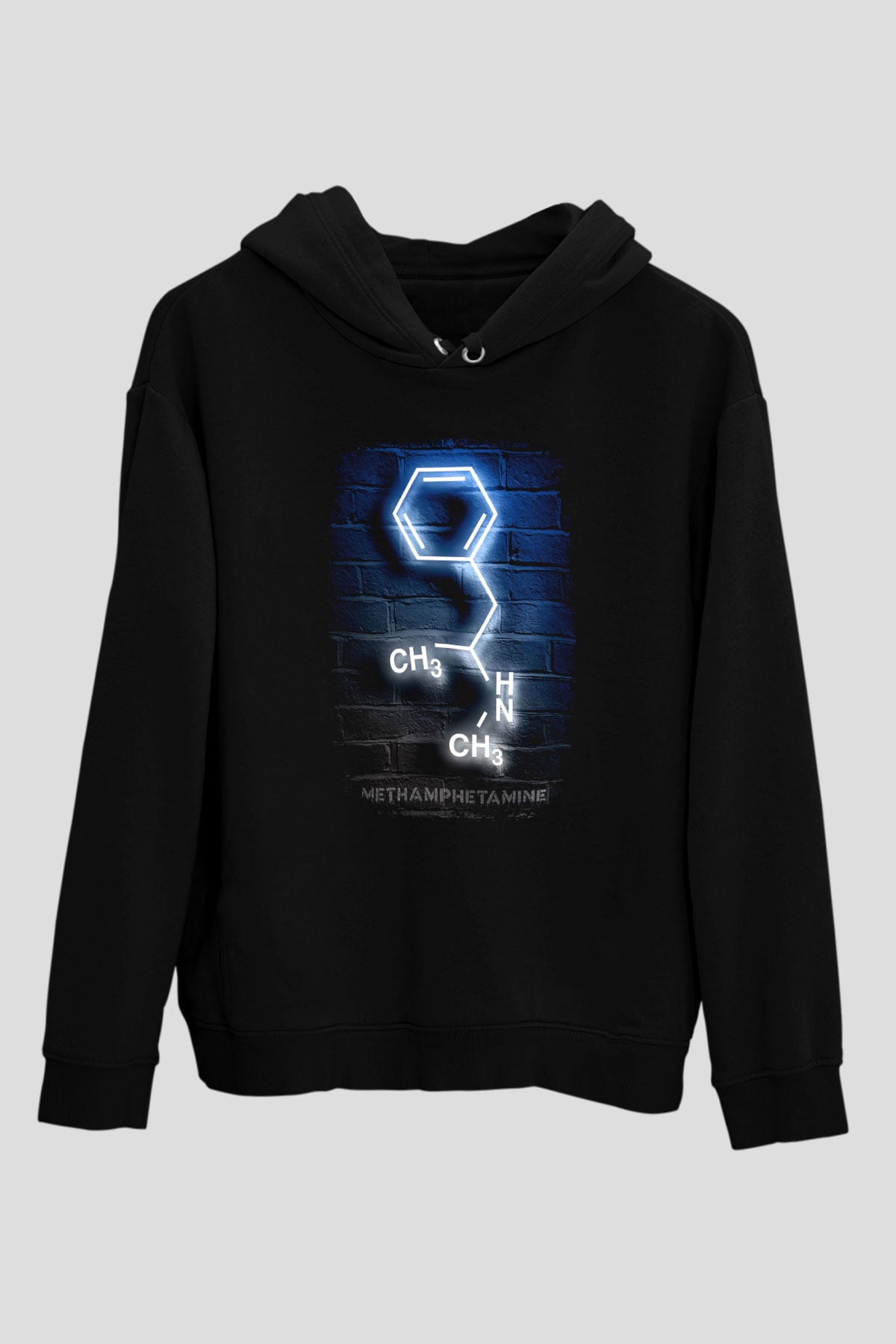 Metamfetamin Molekül Neon Baskılı Unisex Siyah Kapüşonlu Sweatshirt