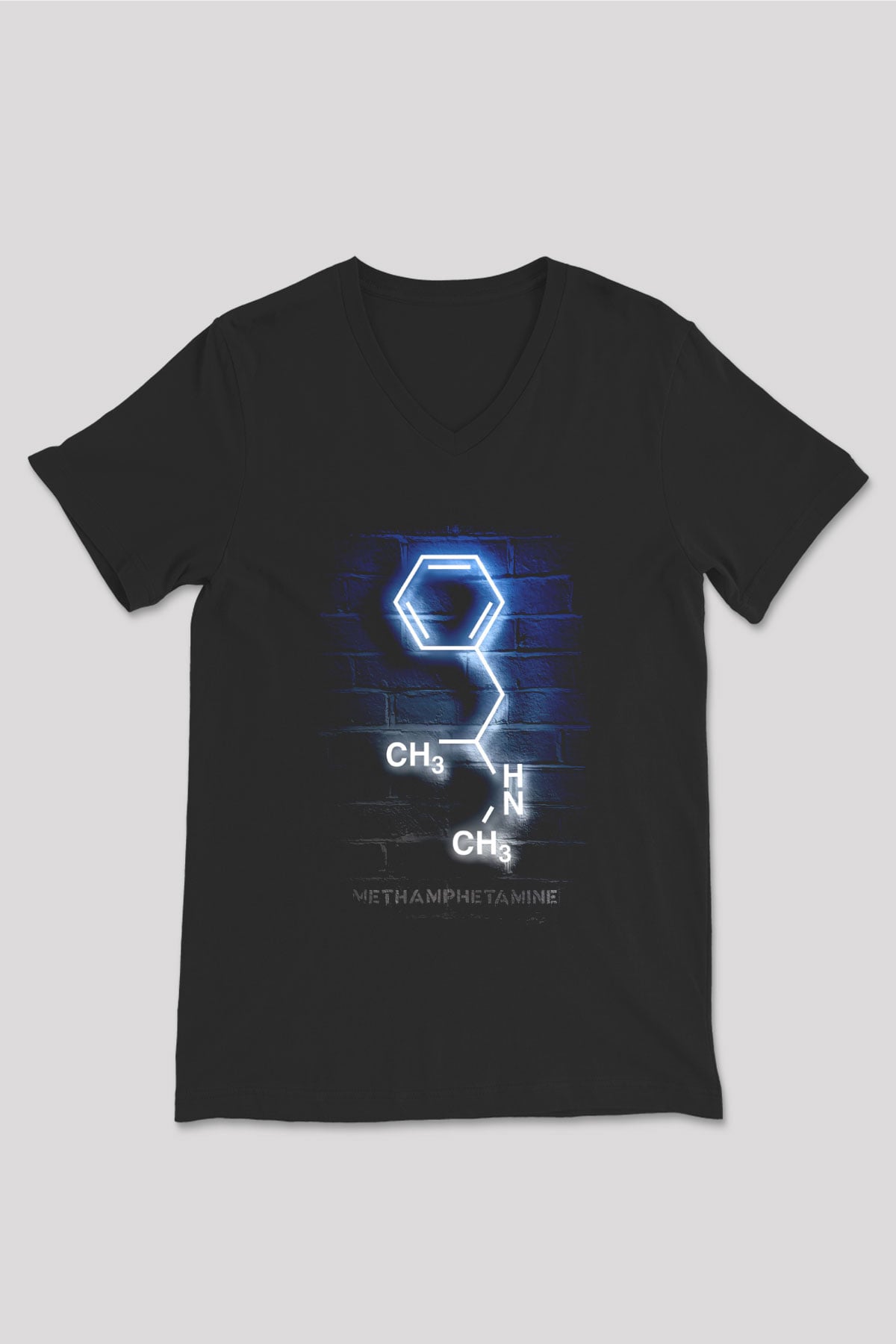 Metamfetamin Molekül Neon Baskılı Unisex V Yaka Siyah Tİşört - Tshirt
