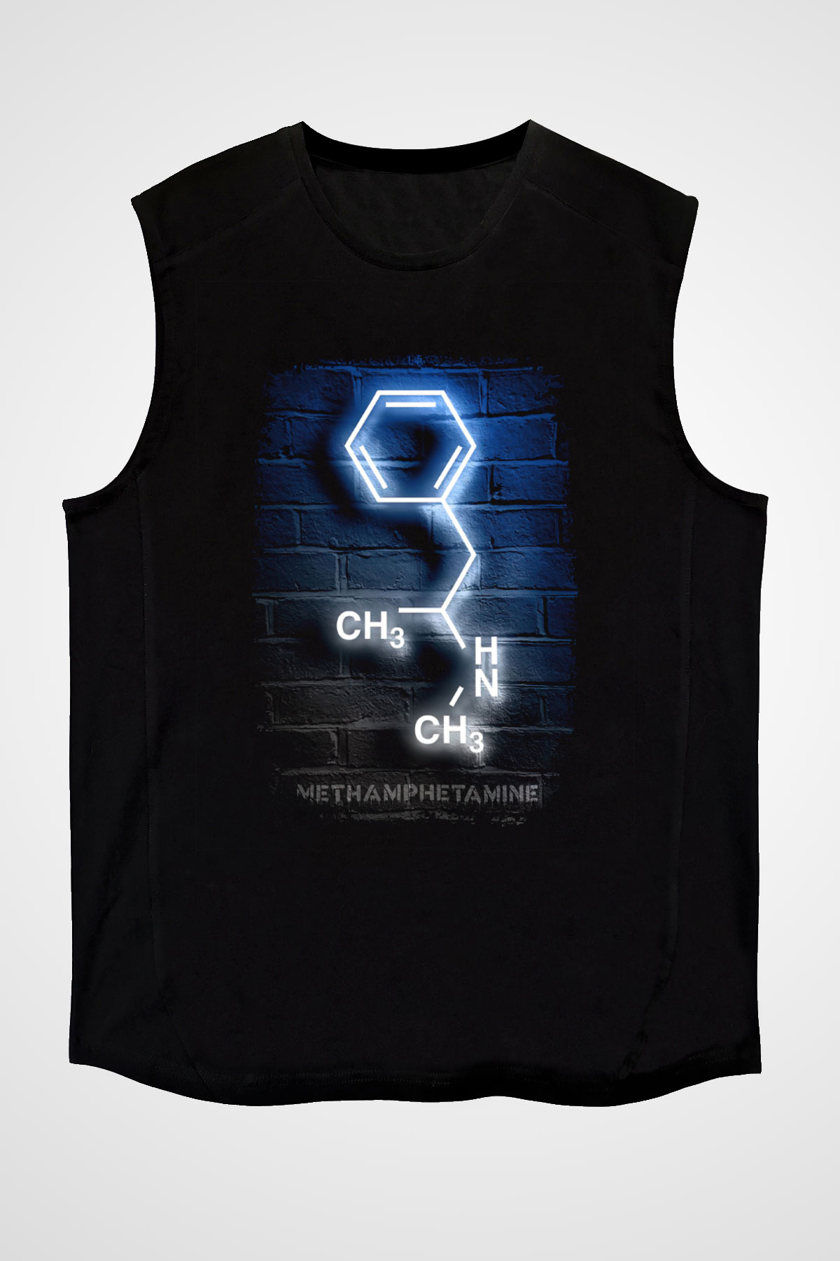 Metamfetamin Molekül Neon Baskılı Unisex Kolsuz Siyah Tişört - Tshirt