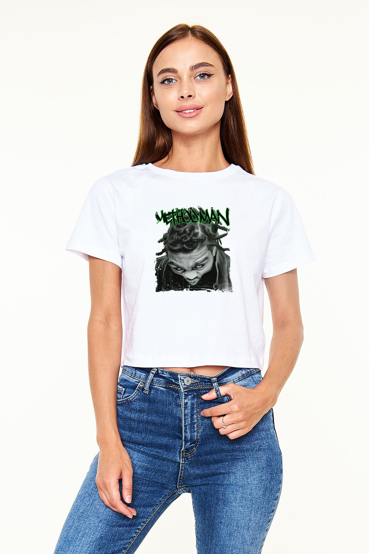 Method Man Baskılı Beyaz Kadın Crop Top Tişört