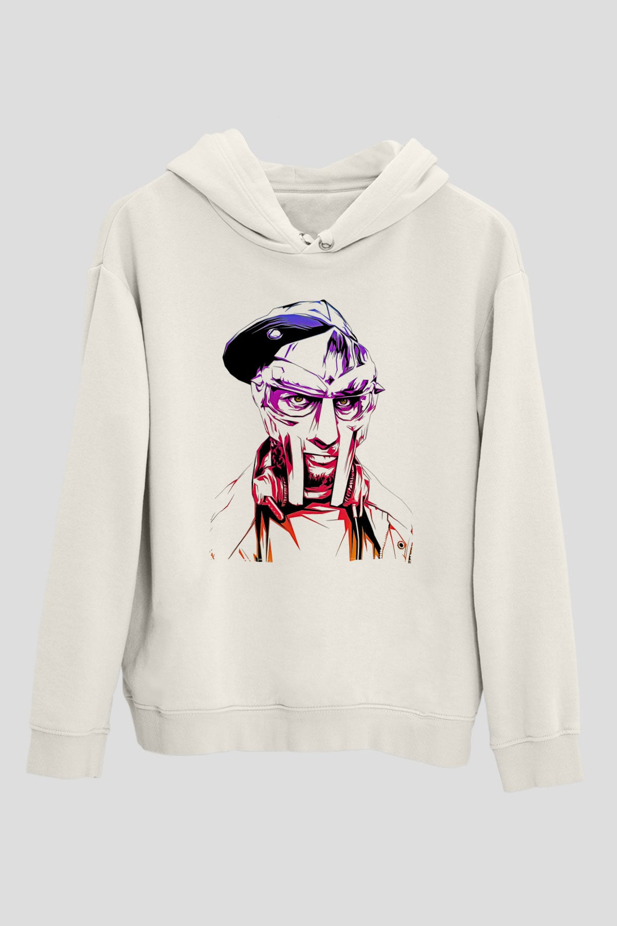 Mf Doom Baskılı Beyaz Unisex Kapüşonlu Sweatshirt