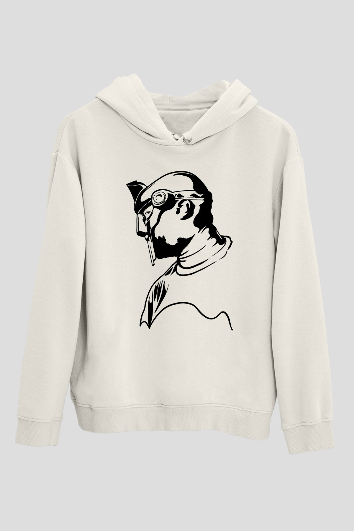 Mf Doom Baskılı Beyaz Unisex Kapüşonlu Sweatshirt