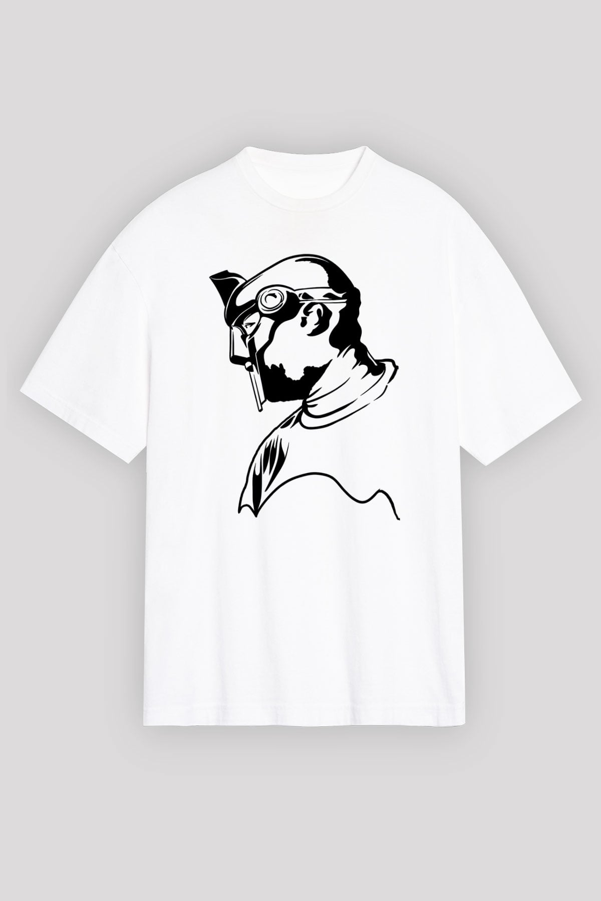 Mf Doom Baskılı Beyaz Unisex Oversize Tişört - Tshirt