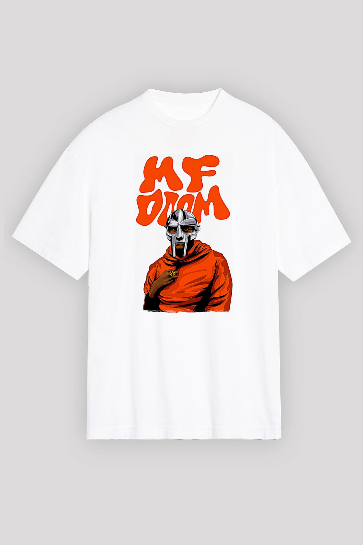 Mf Doom Baskılı Beyaz Unisex Oversize Tişört - Tshirt