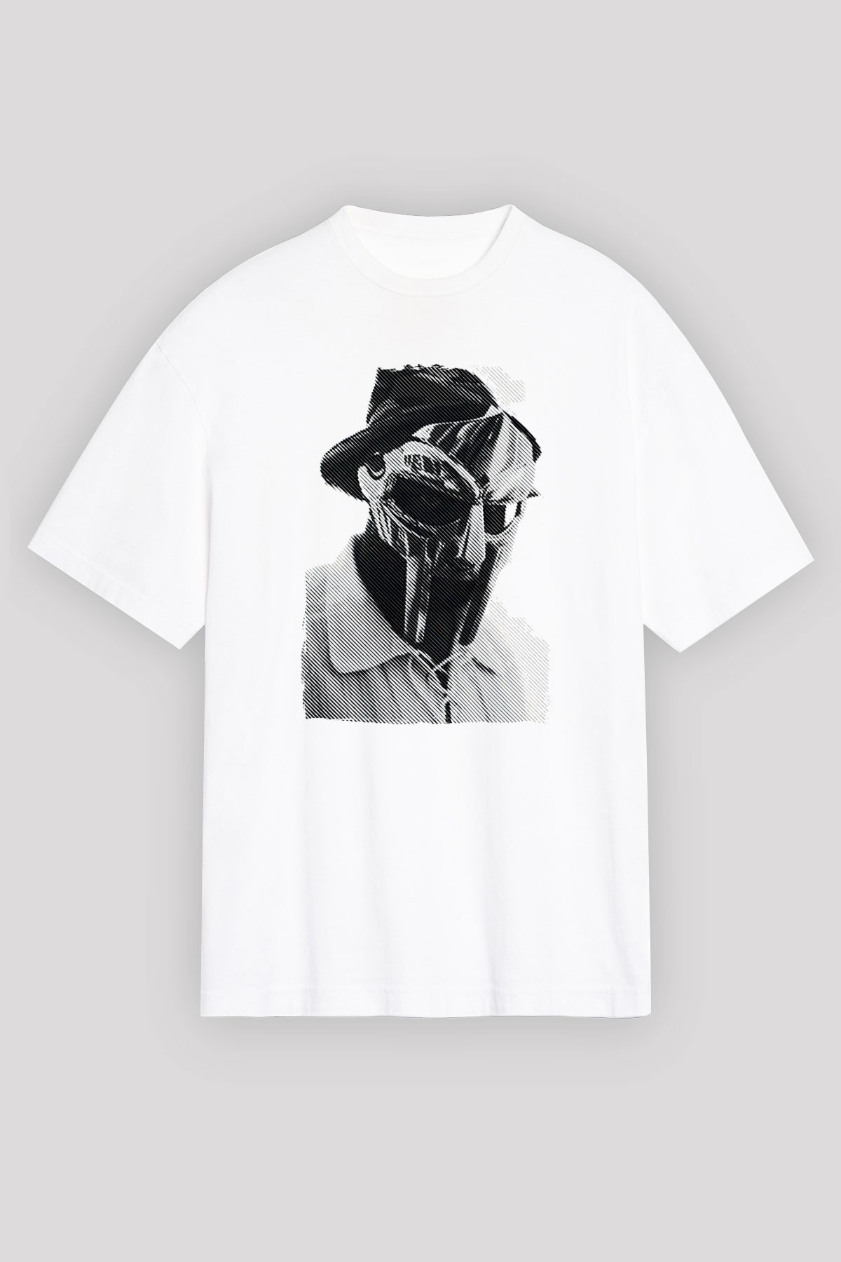 Mf Doom Baskılı Beyaz Unisex Oversize Tişört - Tshirt