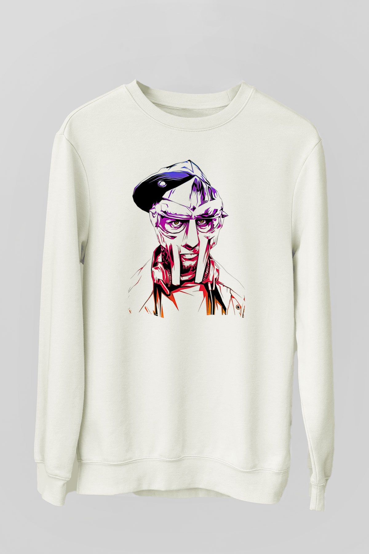 Mf Doom Baskılı Beyaz Unisex Sweatshirt