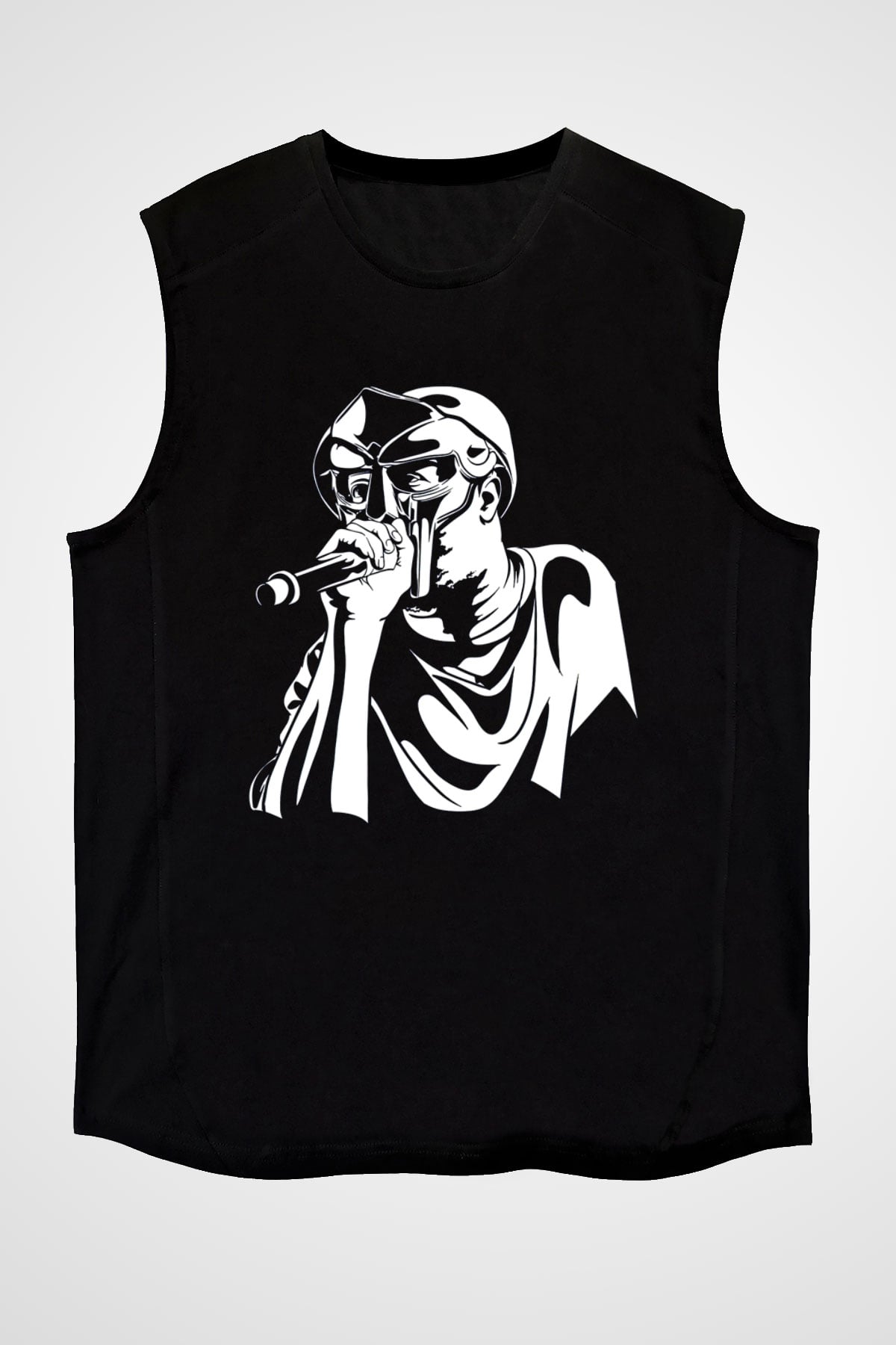 Mf Doom Baskılı Unisex Siyah Kolsuz Tişört - Tshirt