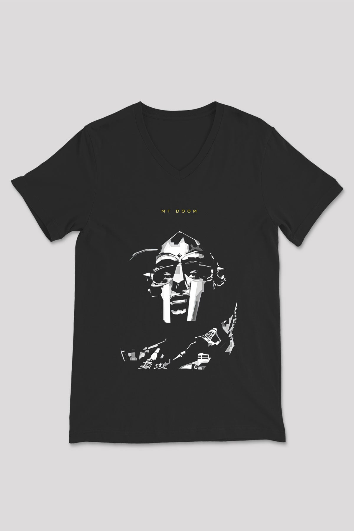 Mf Doom Baskılı Unisex Siyah V Yaka Tişört - Tshirt